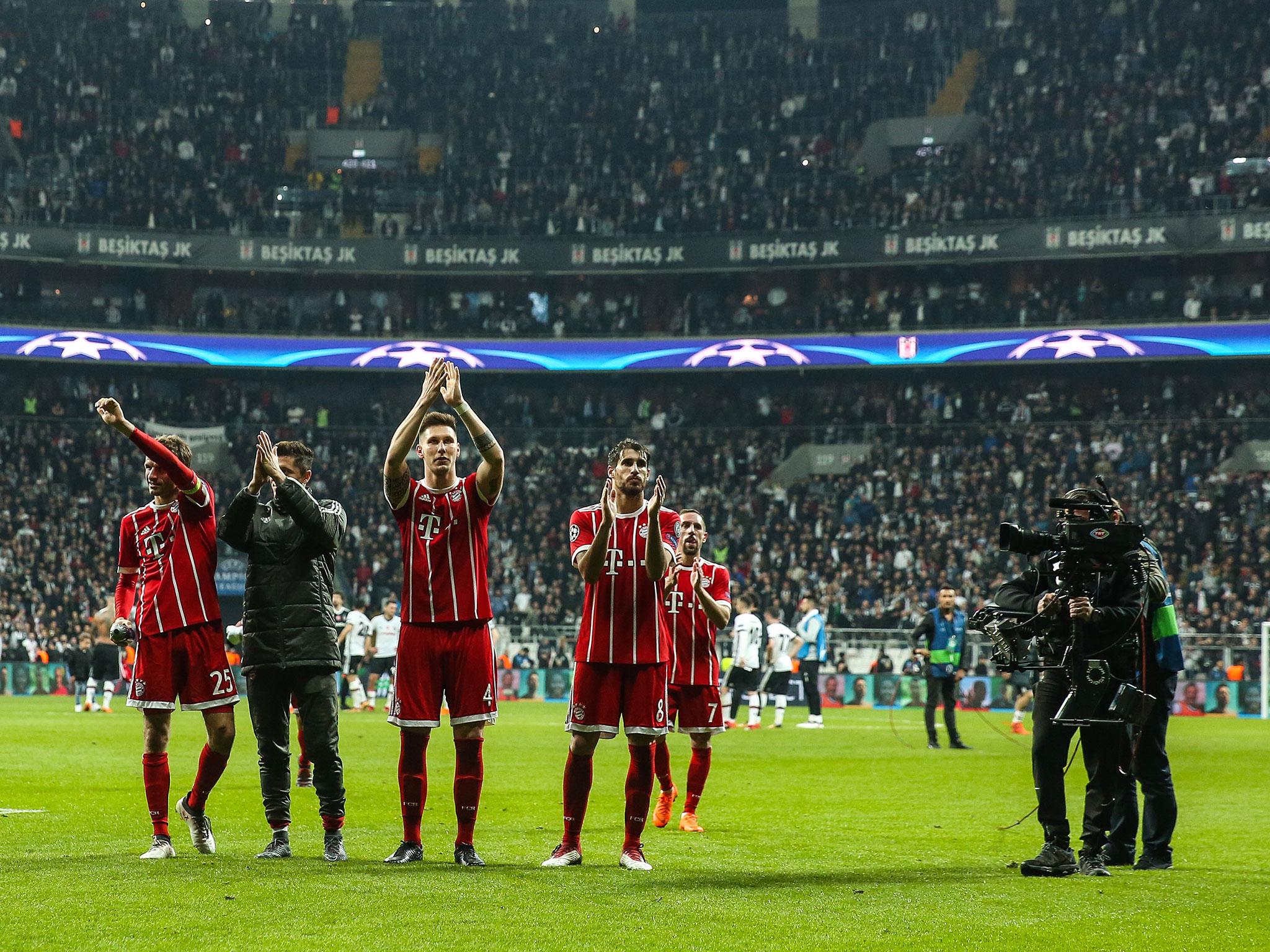 Bayern Munich's players celebrate their victory after the final whistle