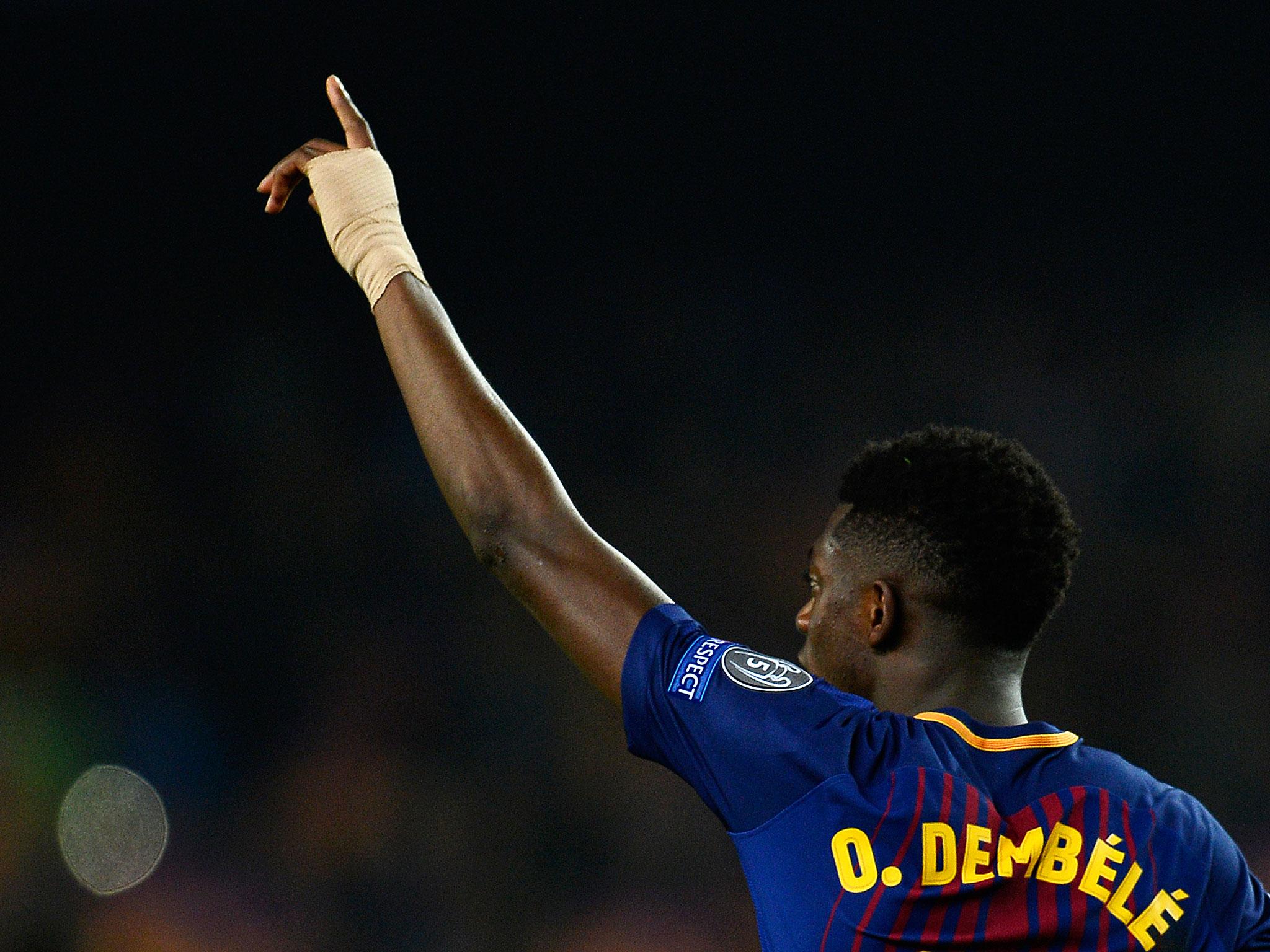 &#13;
Ousmane Dembele hit a brilliant strike after Messi's fine build-up player &#13;