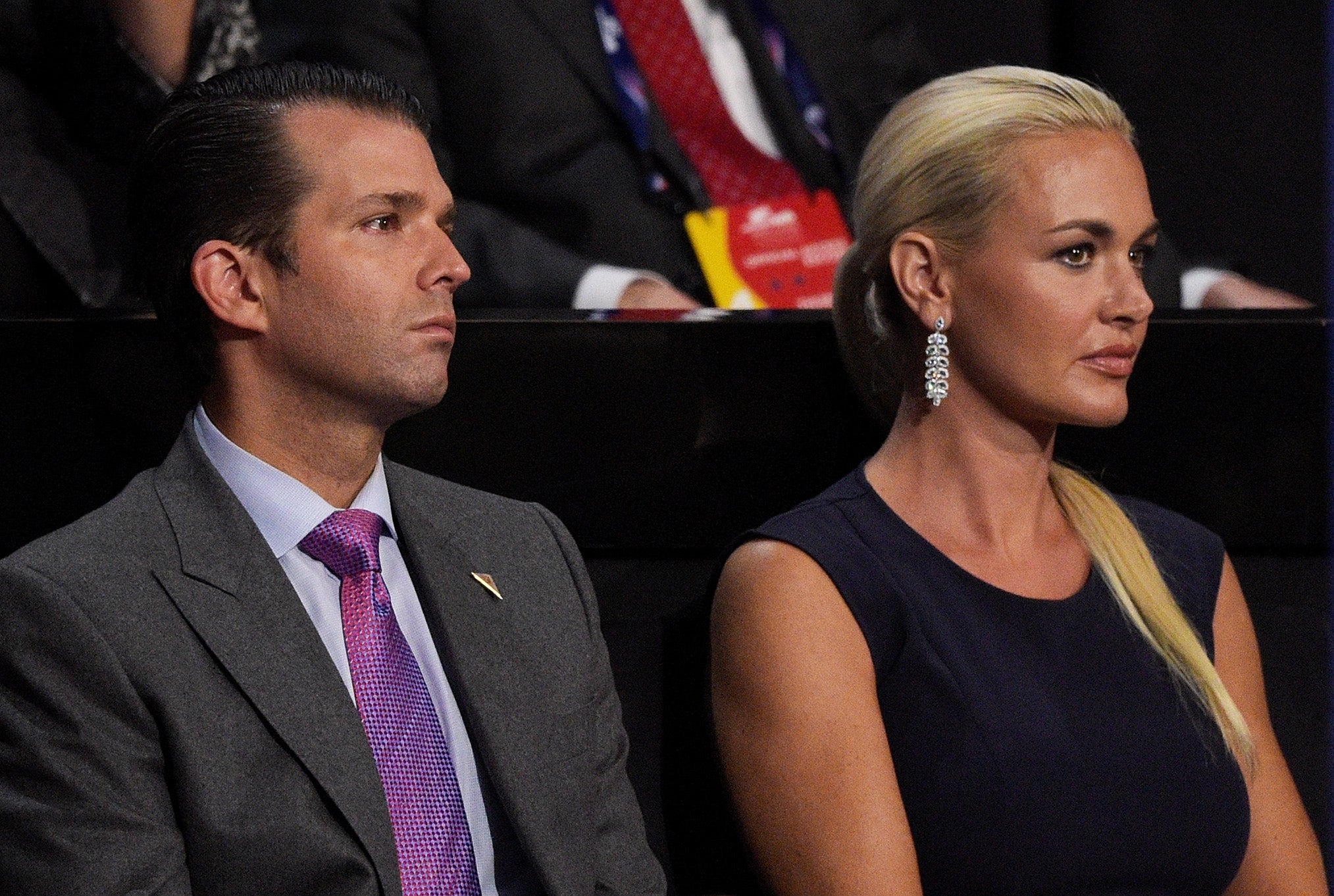 Donald Trump Jr. along with his wife Vanessa Trump, attend the evening session on the fourth day of the Republican National Convention