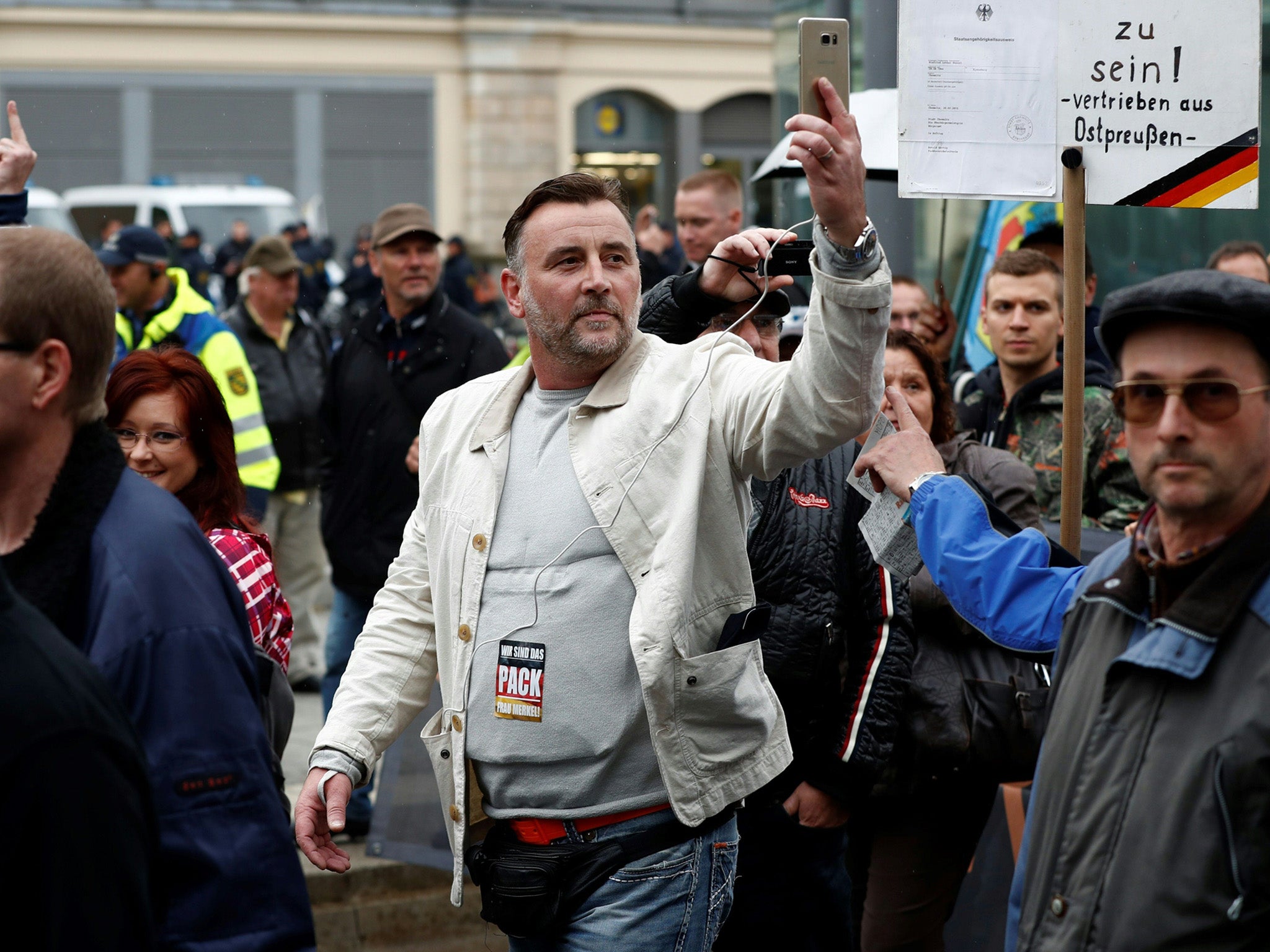 Bachmann, co-founder of the Pegida movement, takes part in a protest against German Chancellor Angela Merkel on the German Unity Day