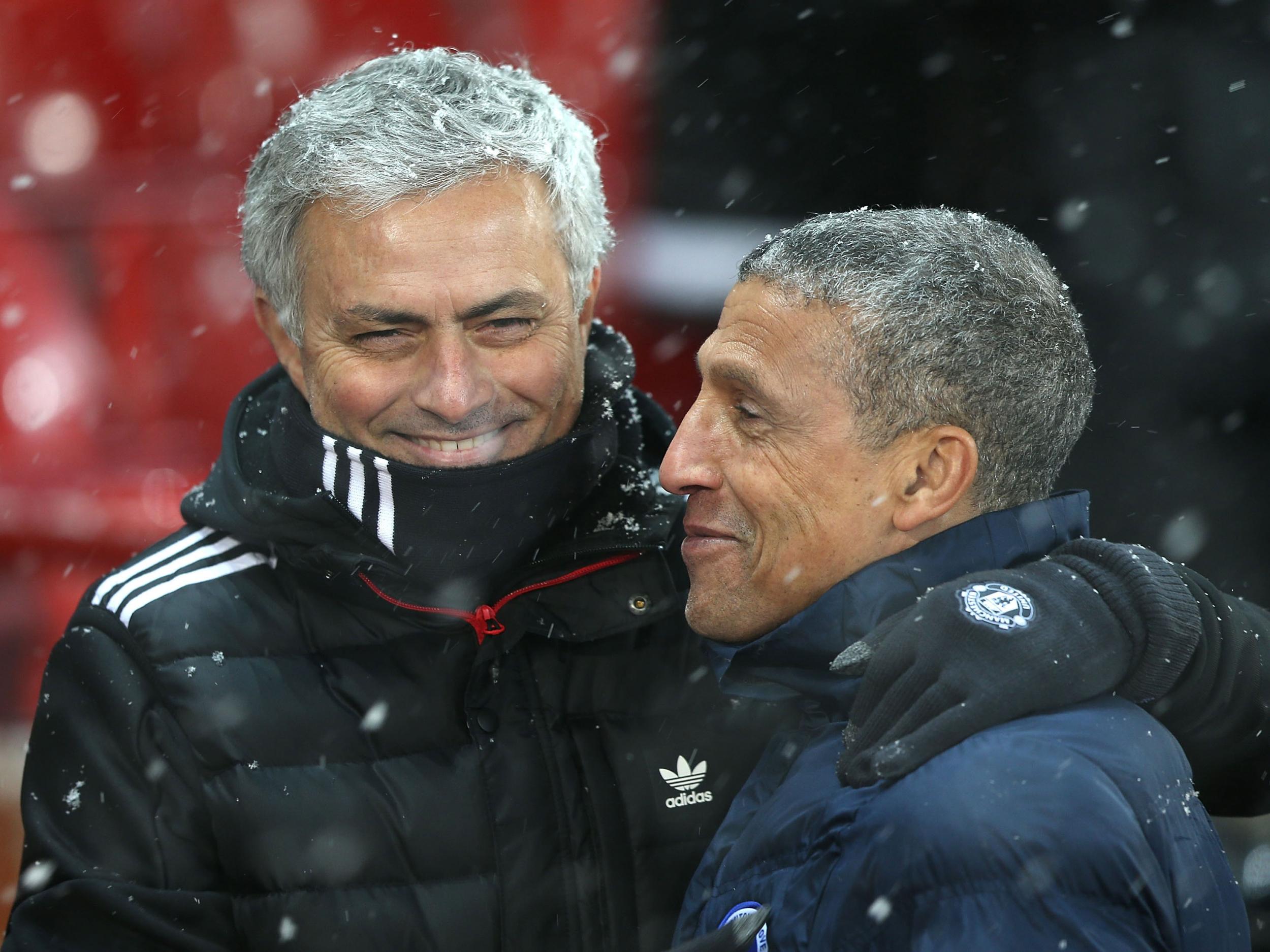 Chris Hughton defended the 'outstanding' Jose Mourinho after his difficult week