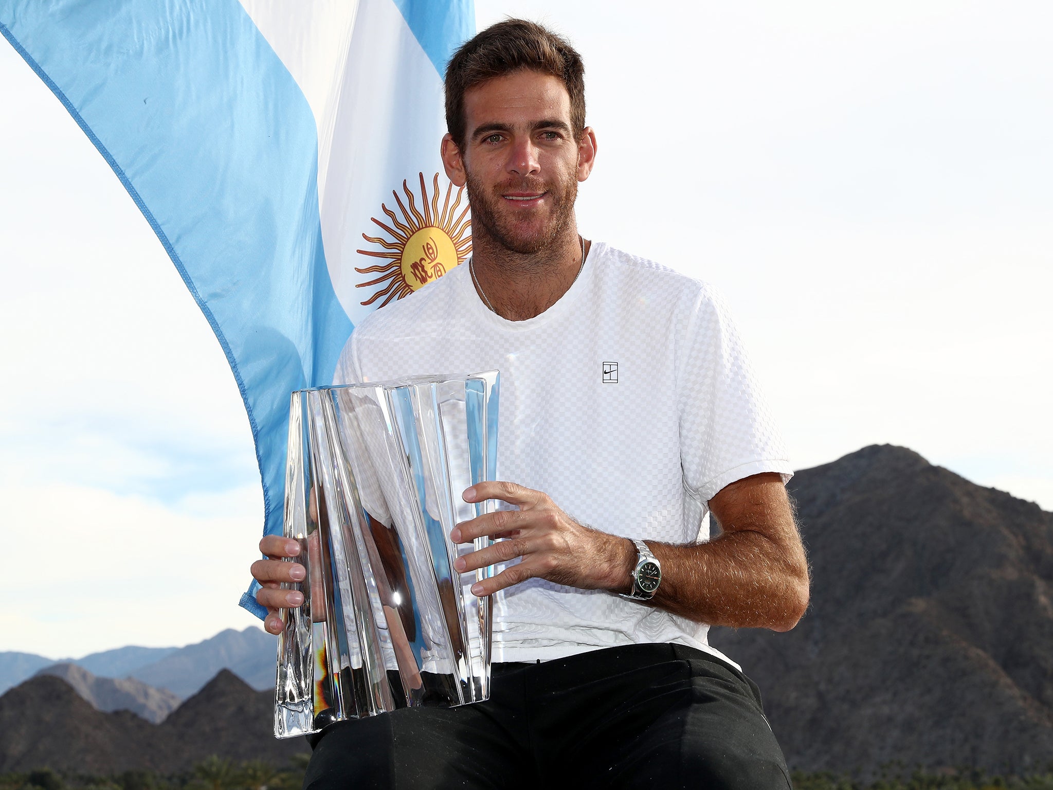 Juan Martin del Potro celebrates after winning at Indian Wells