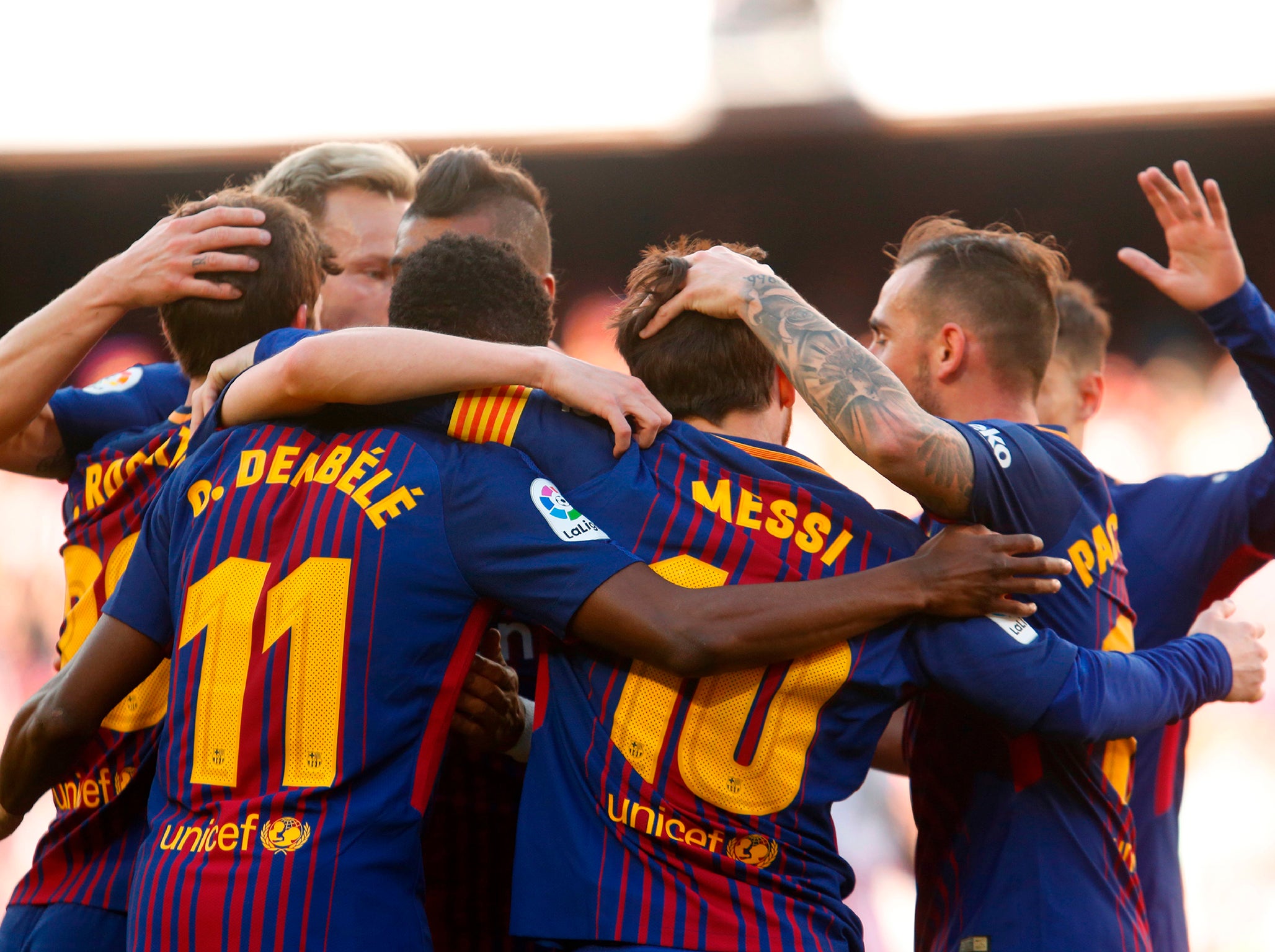 Barcelona's players celebrate