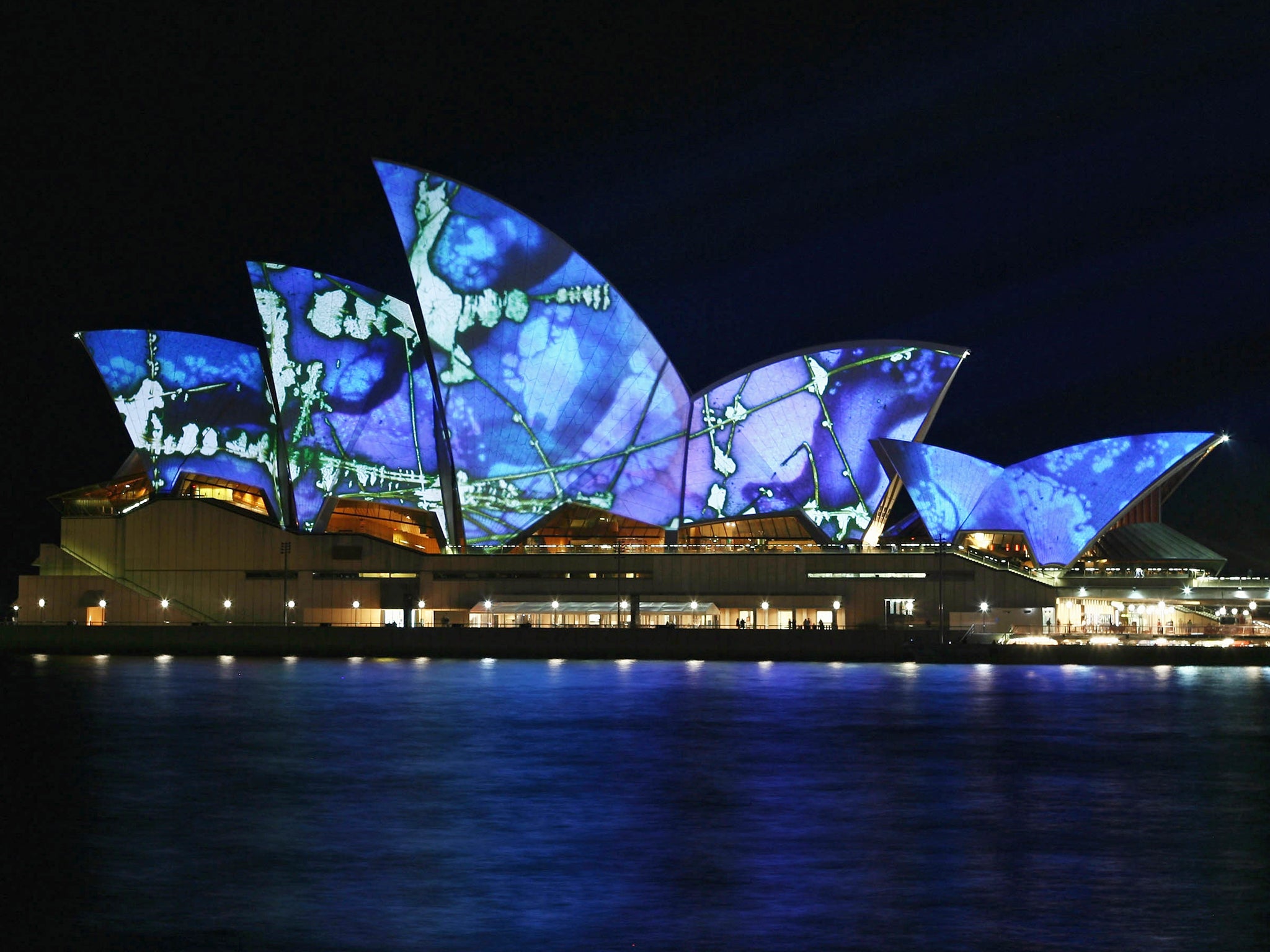 Light art work ‘77 Million Paintings’ by Brian Eno, projected onto the Sydney Opera House in 2009