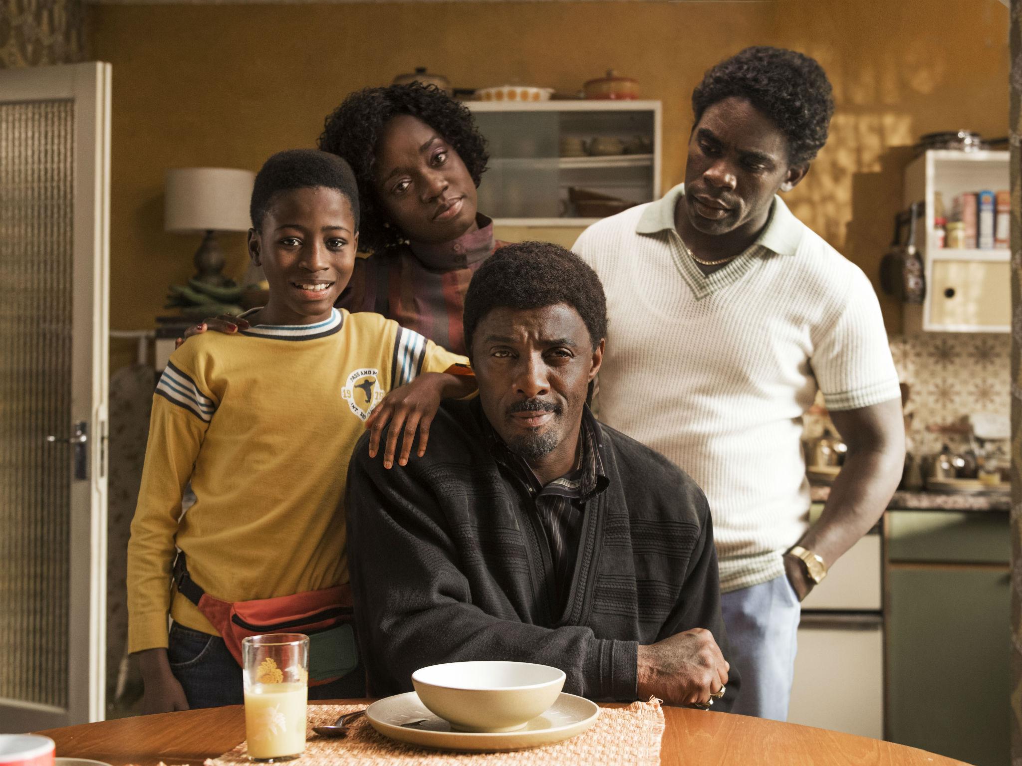 Elba with (from left) Sammy Kamara, Madeline Appiah and Jimmy Akingbola, in his sitcom ‘In the Long Run’, following the Easmon family, originally from Sierra Leone and now living in London (Sky UK)