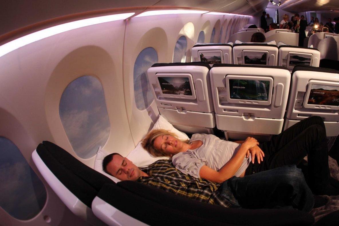 Two people can lie on the flat seats in economy on Air New Zealand flights