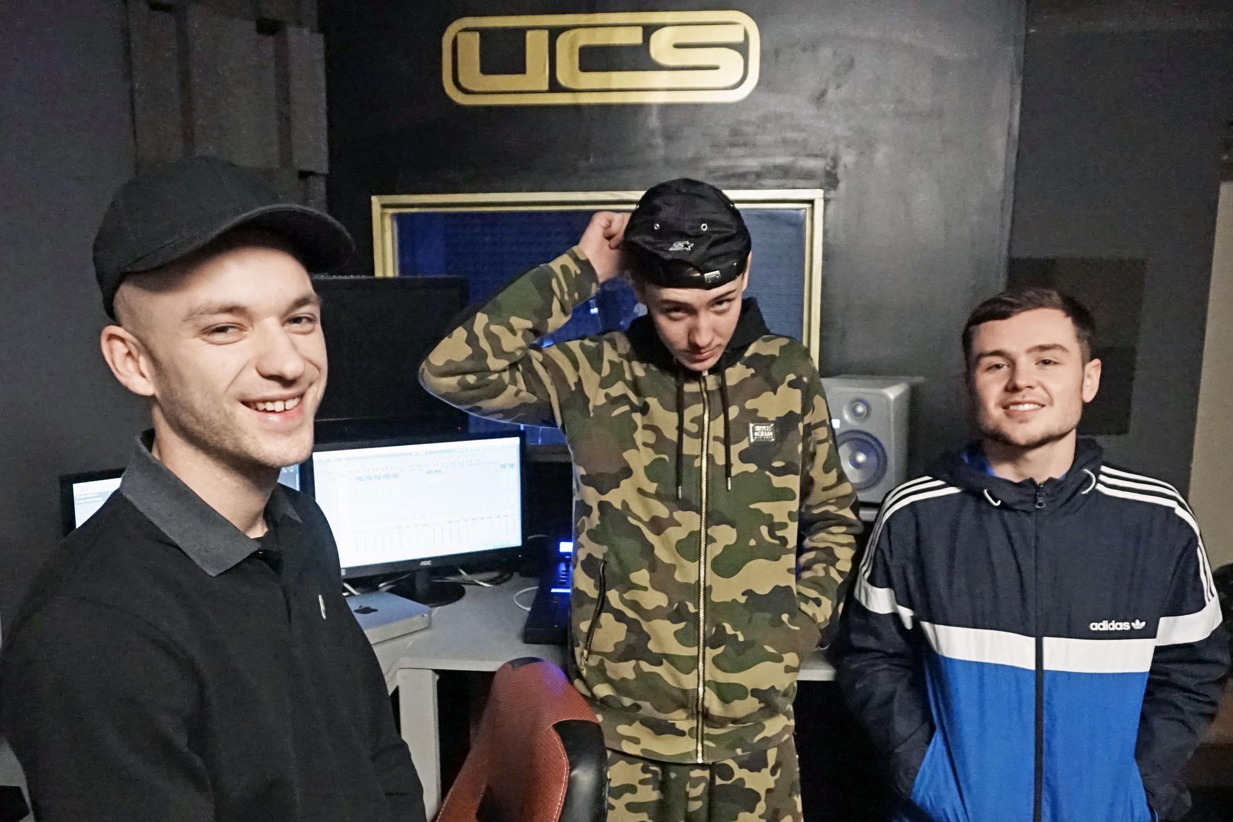 From l-r: Connor "SmallzDeep" Hammond, Dan "Stanza" Green and Tom "Kirby T" Berry at the Uncxt Studio in Grays, Essex