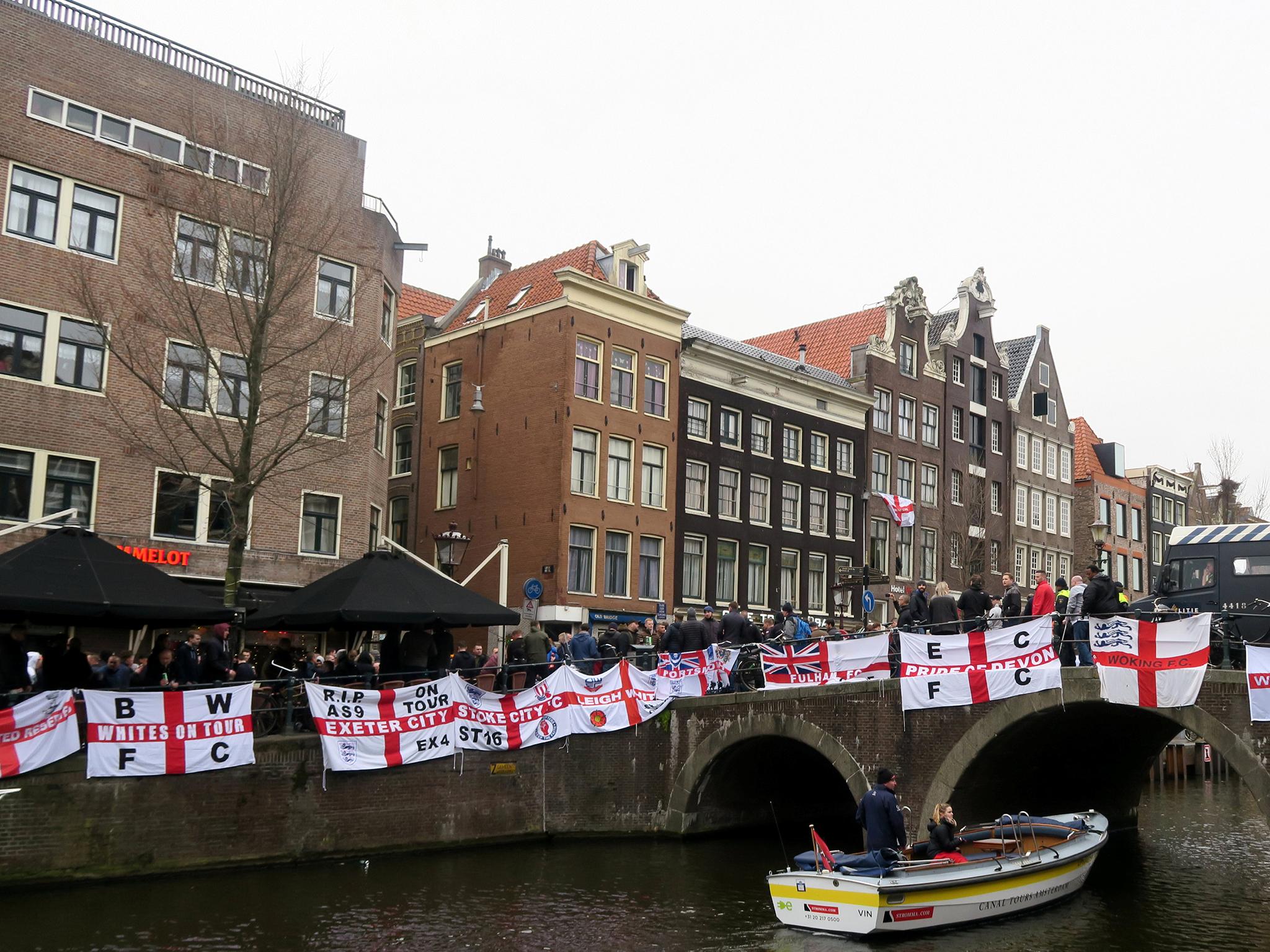 England supporters gather in Amsterdam ahead of the friendly with the Netherlands