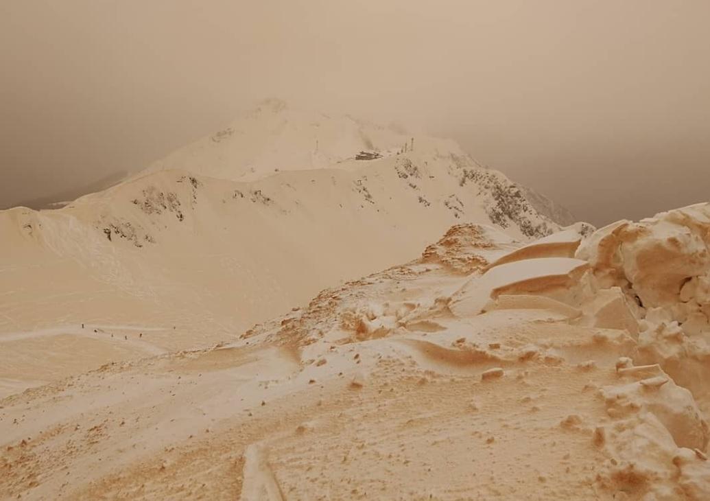 Orange snow was spotted near Sochi, Russia