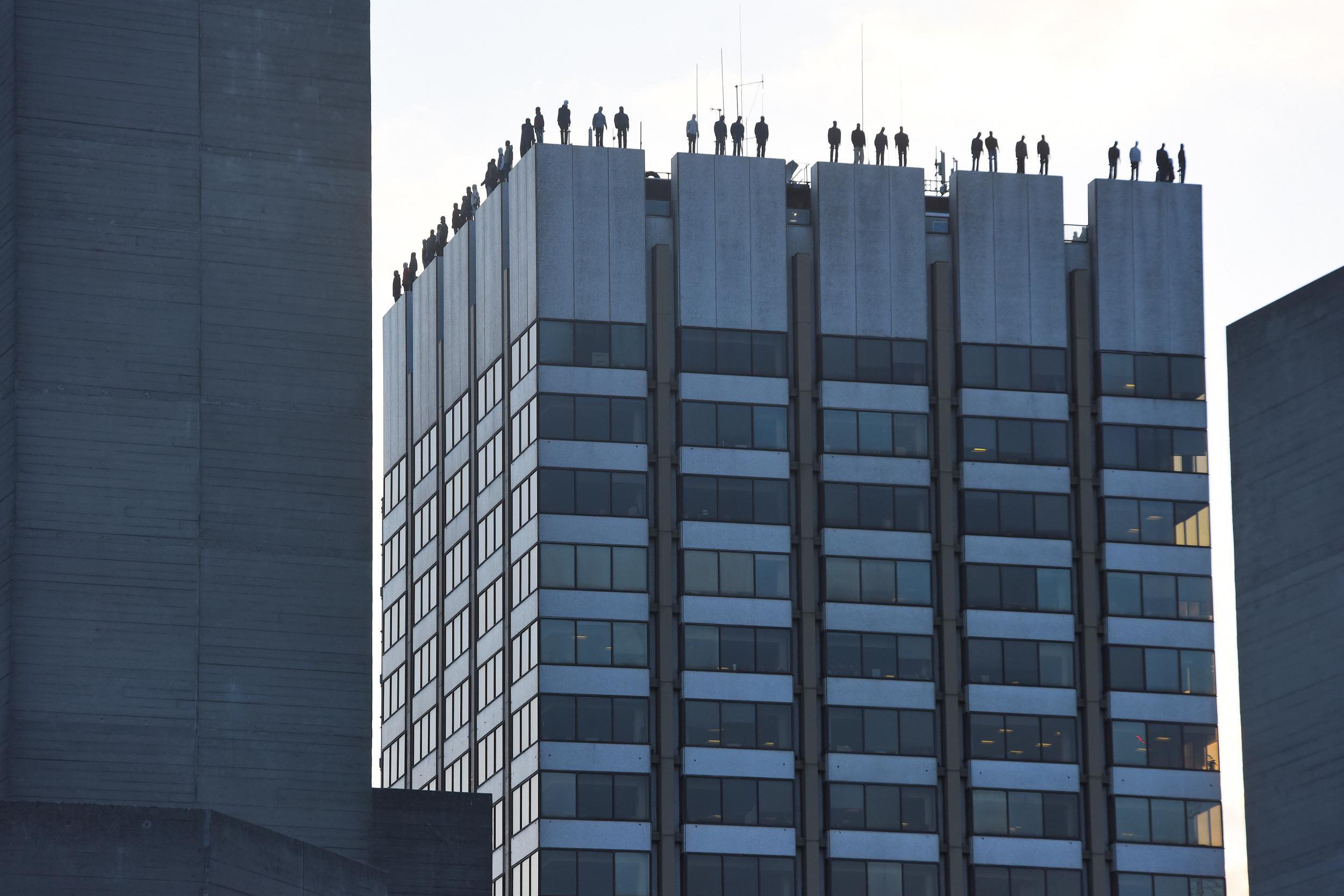 The sculptures created by Mark Jenkins for 'Project 84' can be seen on top of ITV's buildings in London