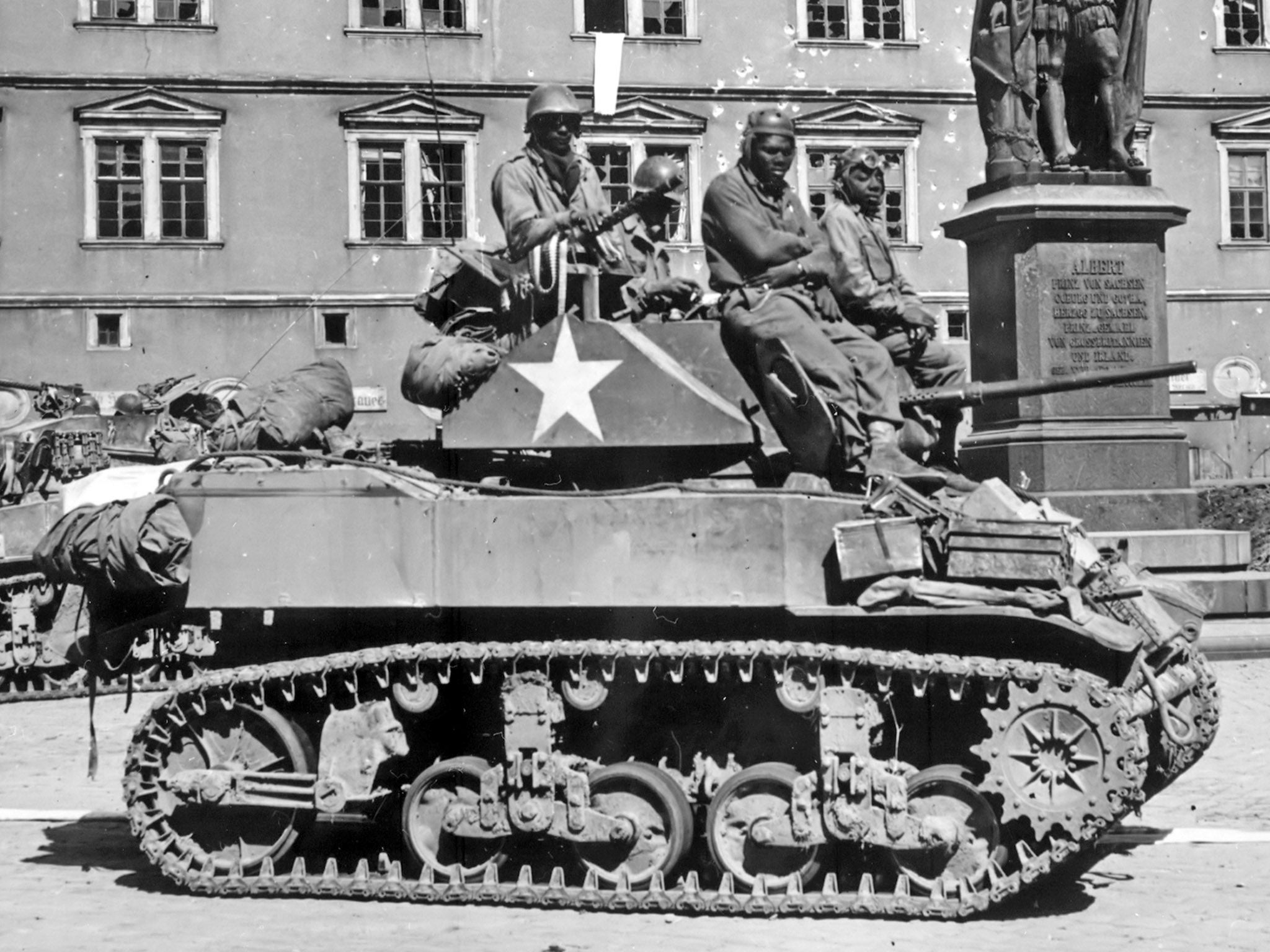 Black Panthers of the 761st Tank Battalion in Coburg, Germany. By the end of the war in Europe, the first African-American armoured unit to enter combat had fought through six countries