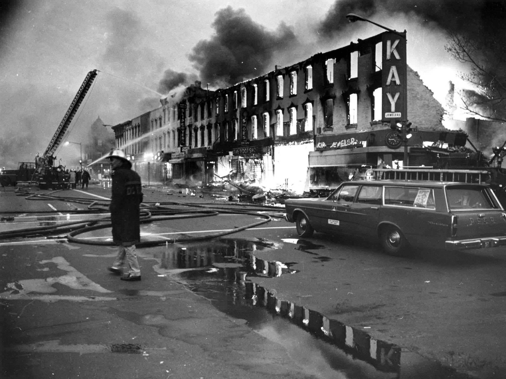 On Washington’s High Street, only store fronts remain standing after the 1968 riot (Washington Post)