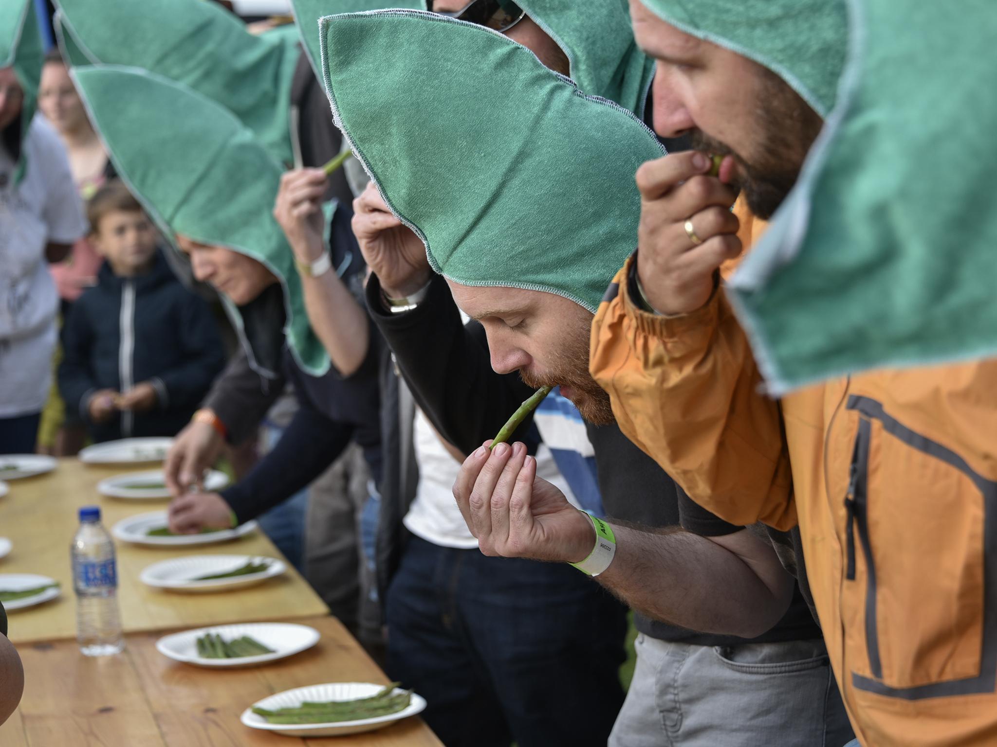 Participants in the 2017 asparagus eating competition at the British Asparagus Festival