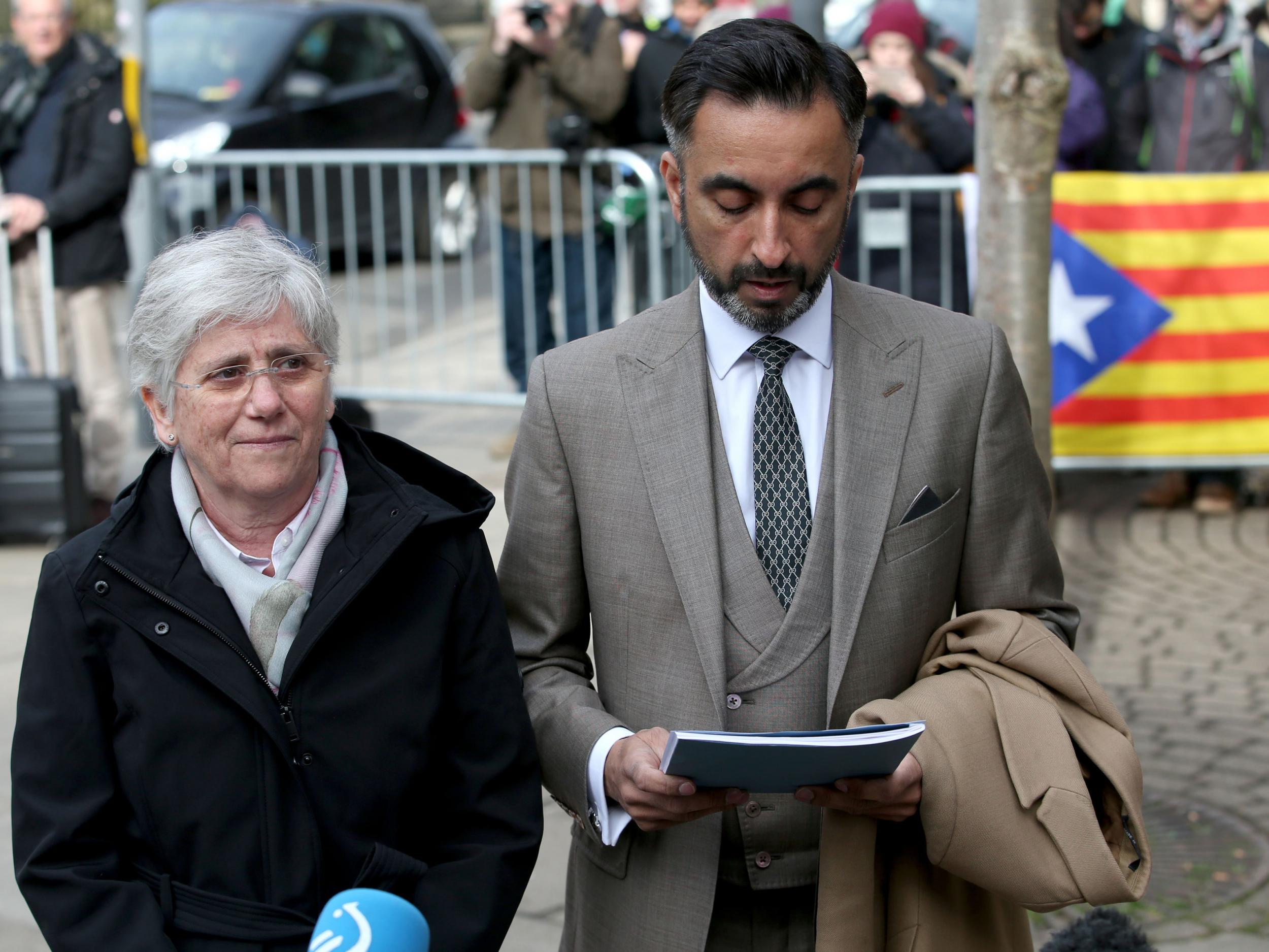 Former Catalan minister Clara Ponsati at an Edinburgh police station with her lawyer Aamer Anwar