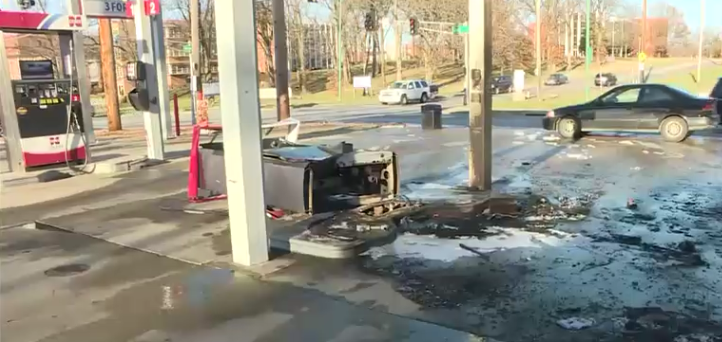 The child managed to reverse the car into a gas pump, which erupted in flames (KY3)