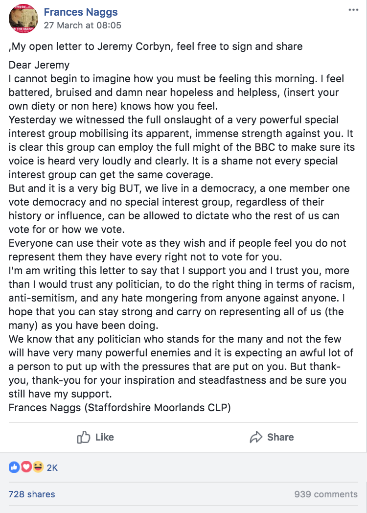 The letter claimed the protest organisers had used their ‘influence’ and ‘history’ to dictate how people vote