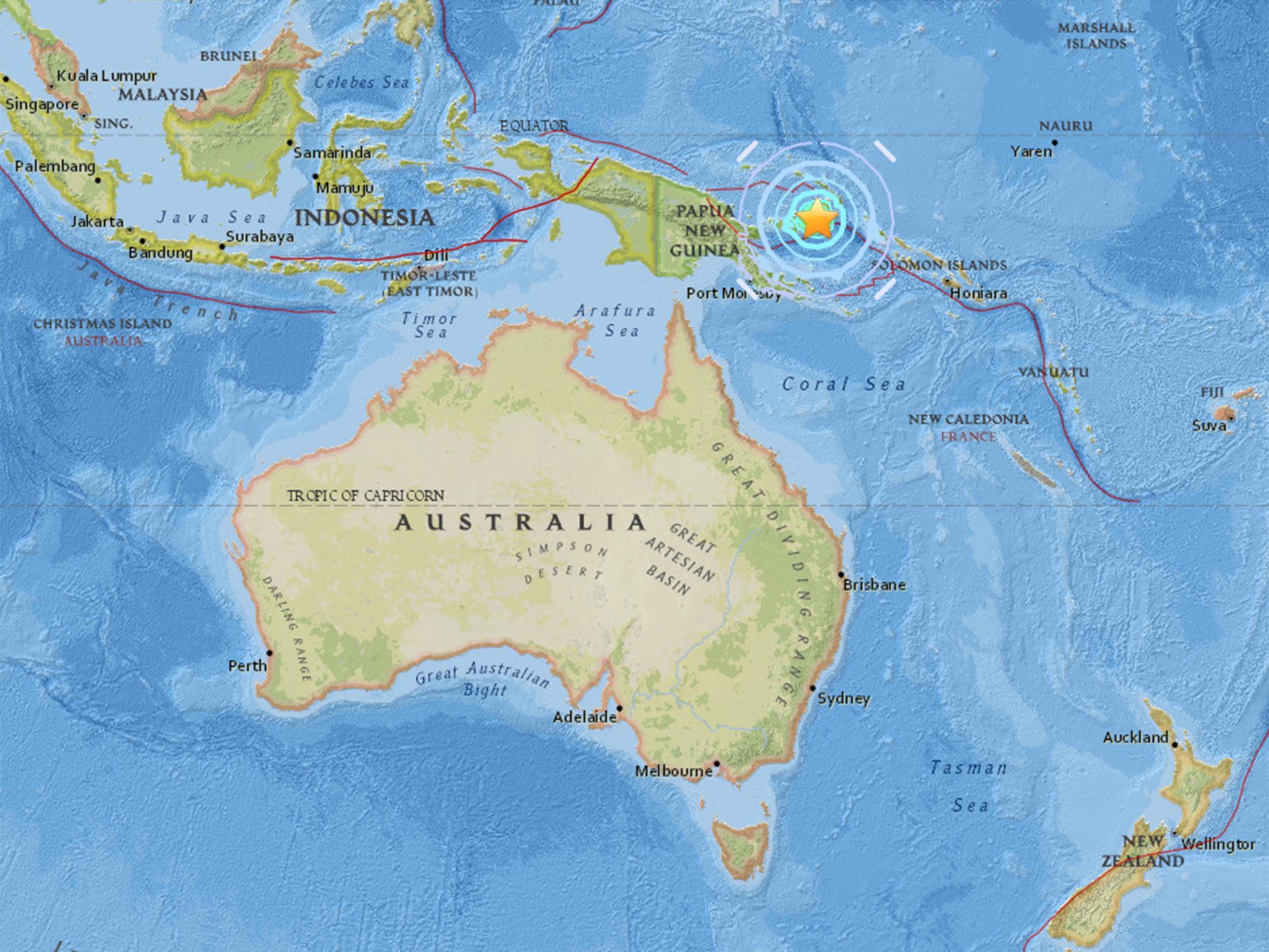 The earthquake took place off the coast of Papa New Guinea