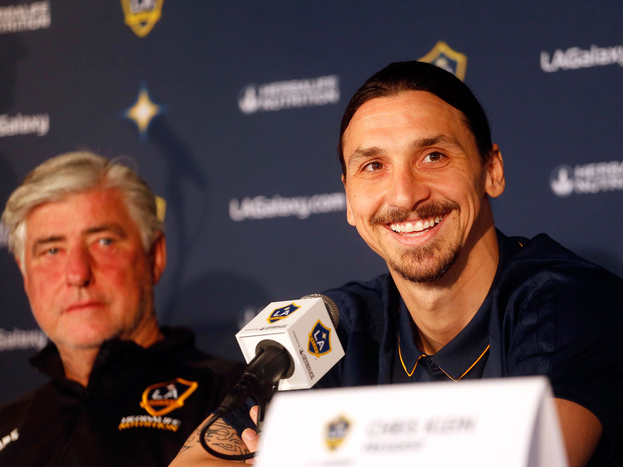 Zlatan Ibrahimovic at his LA Galaxy unveiling on Friday