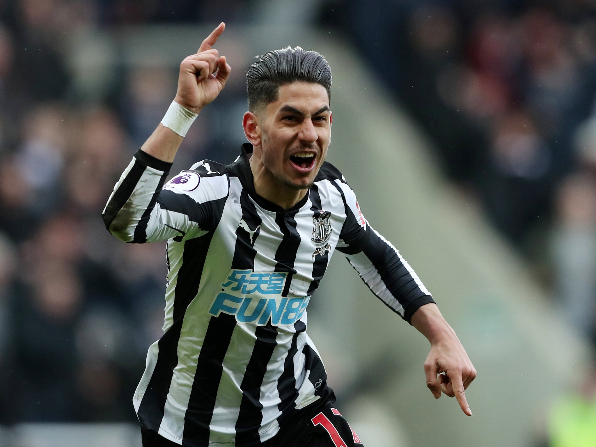 Ayoze Perez celebrates after scoring the winner for Newcastle