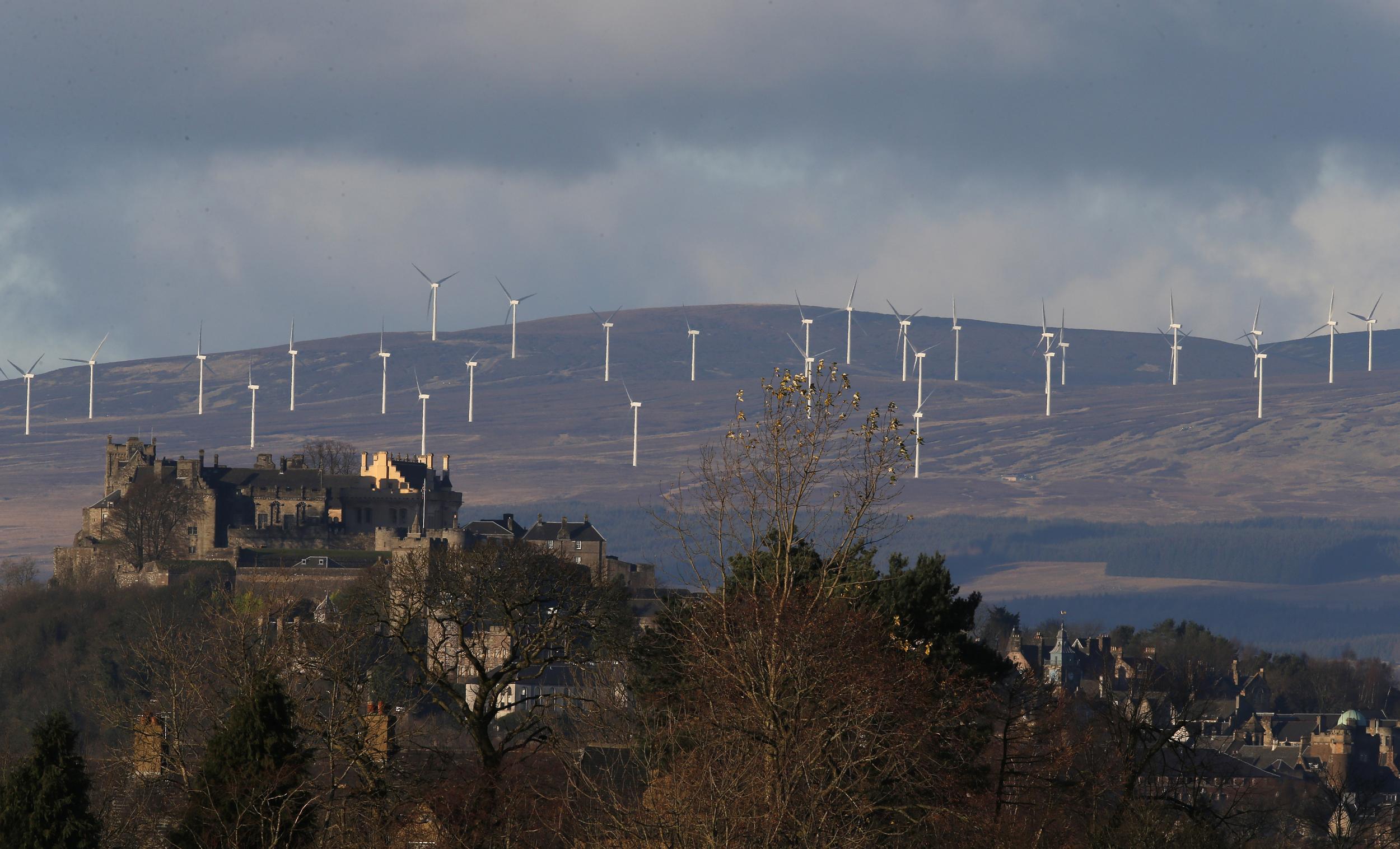 Wind turbines near Stirling Castle: Scotland is creeping closer to being self-sufficient in energy