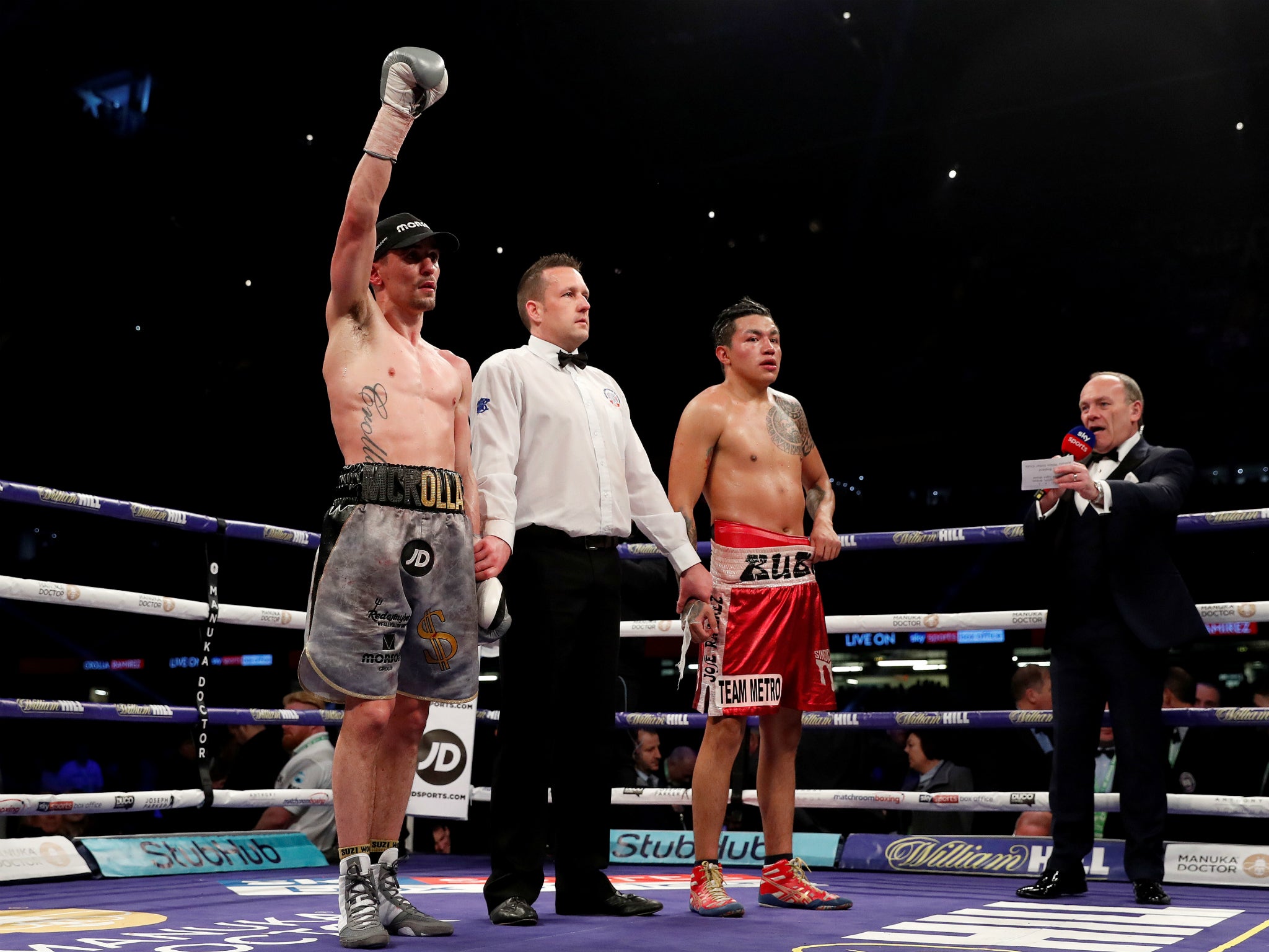 Anthony Crolla celebrates his victory over Edson Ramirez