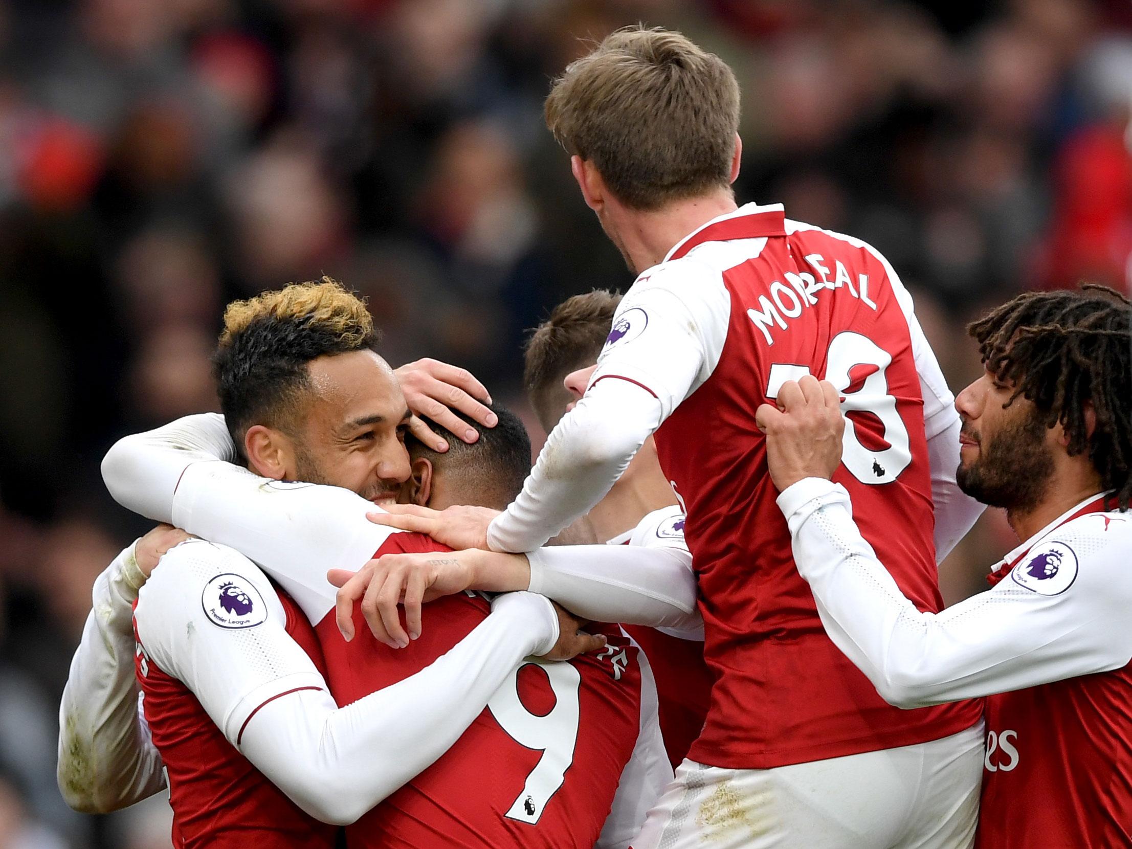 Pierre-Emerick Aubameyang scored twice as Arsenal eventually saw off Stoke