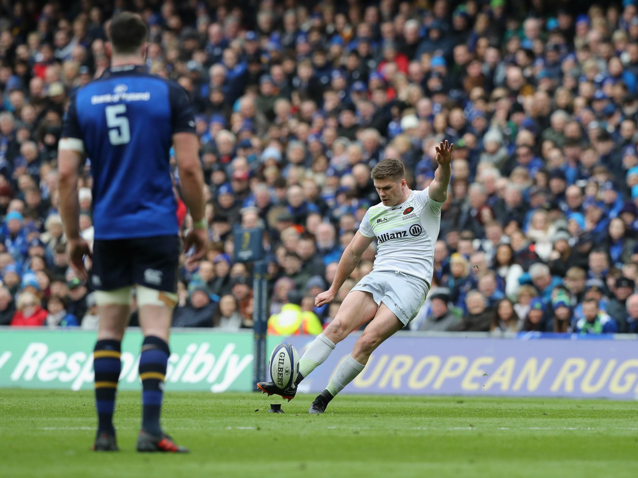 &#13;
Owen Farrell kicks one of his four successful penalties in the first half &#13;