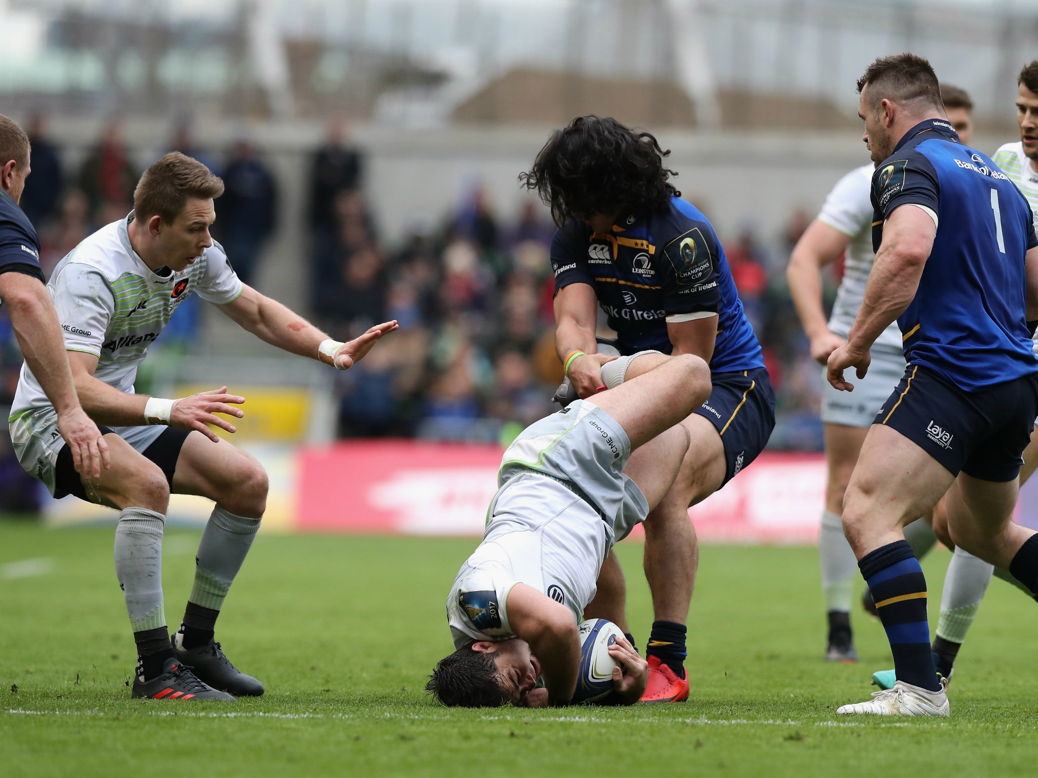 Brad Barritt is upended by Isa Nacewa