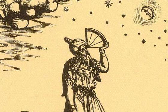 Ptolemy by Giordano Ziletti (1564). Astronomer is ‘moon starer’ if you rearrange the letters