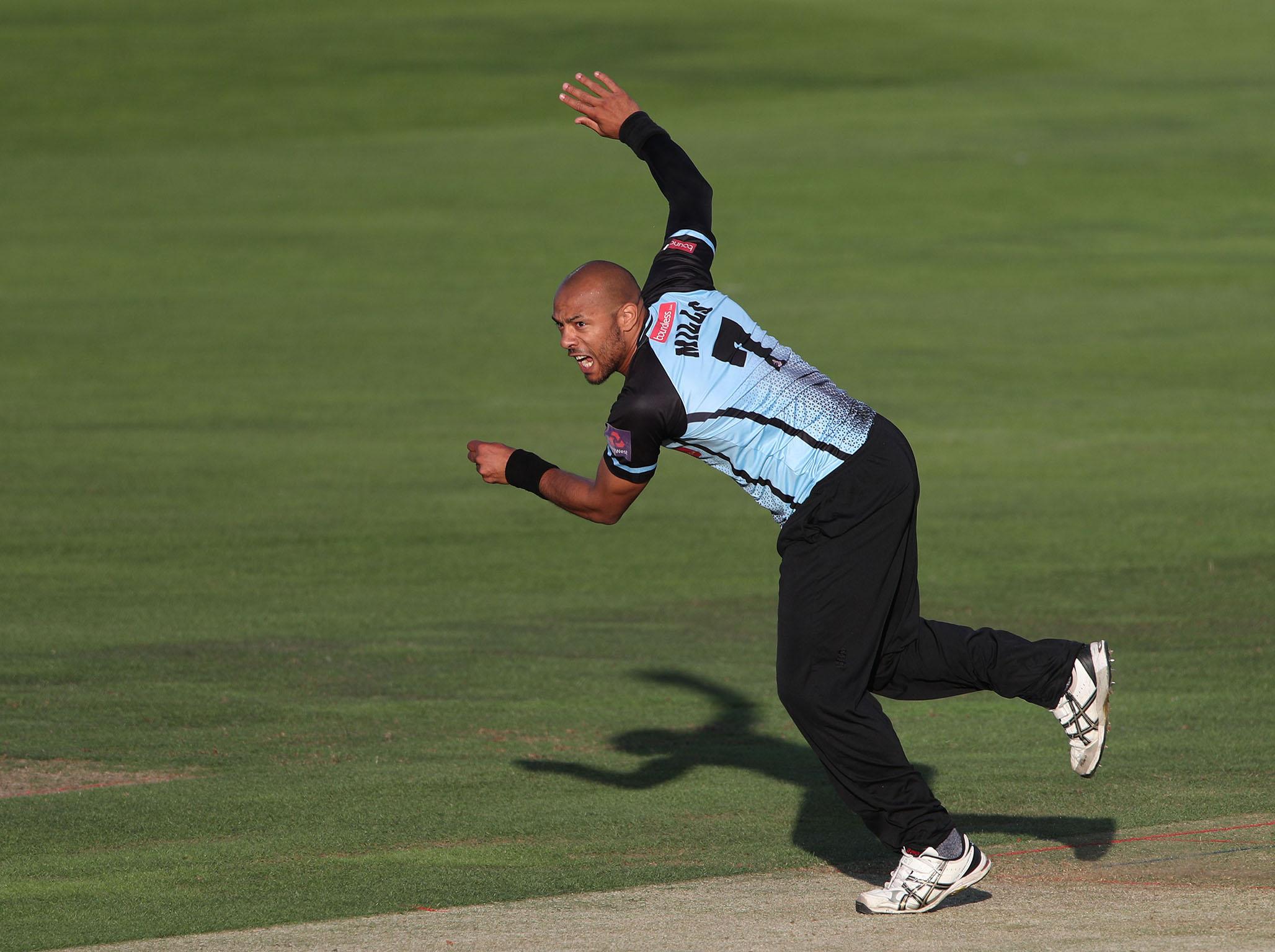 Tymal Mills bowling for Sussex Sharks last summer