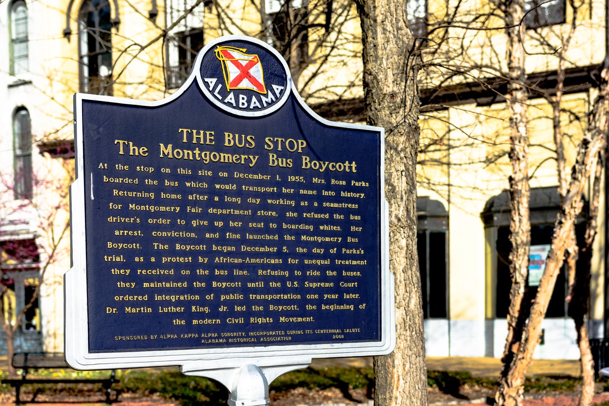 An historic marker for the Montgomery Bus Boycott (Getty)