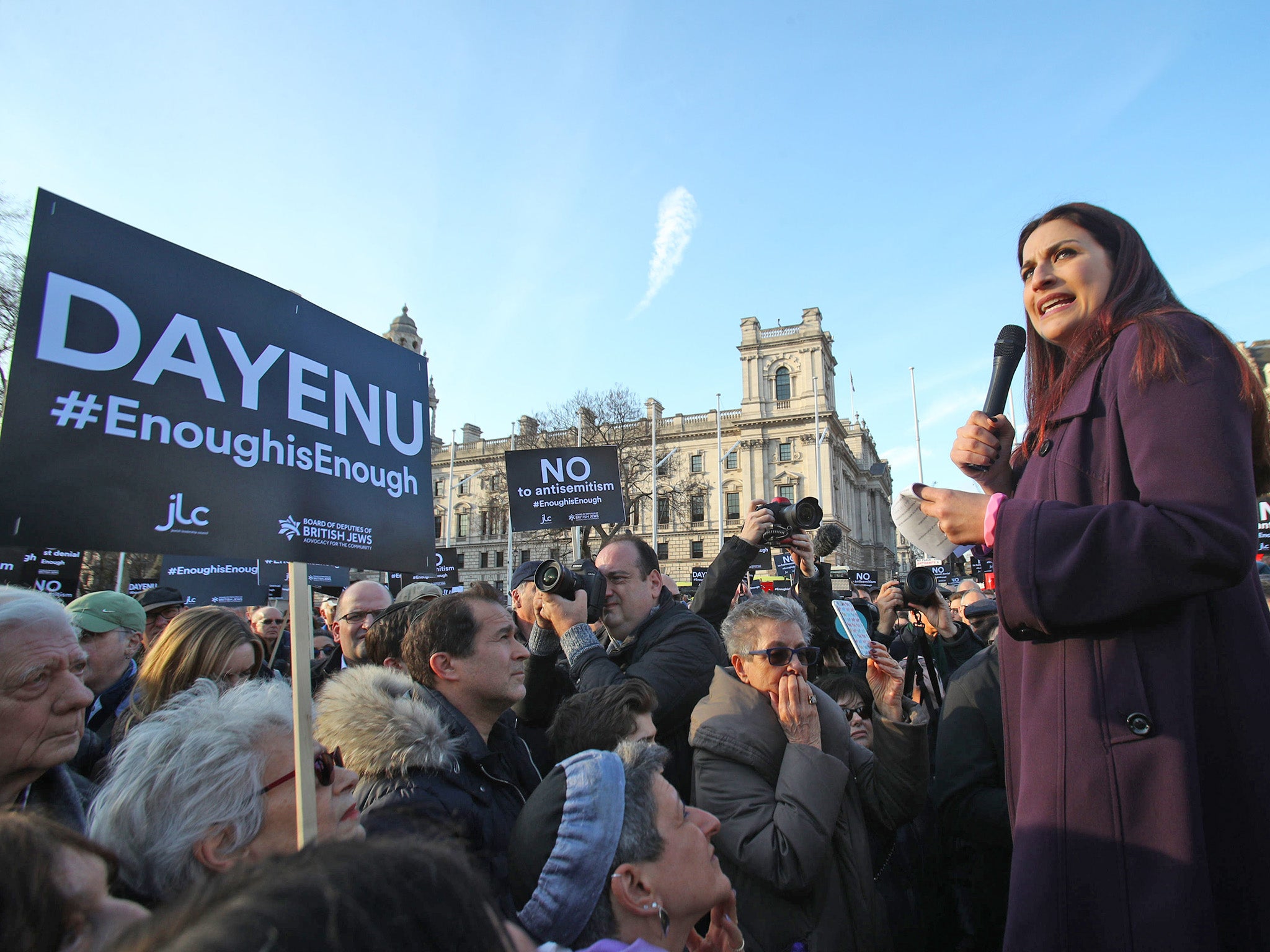 Labour MP Luciana Berger speaks during a protest against antisemitism in the party