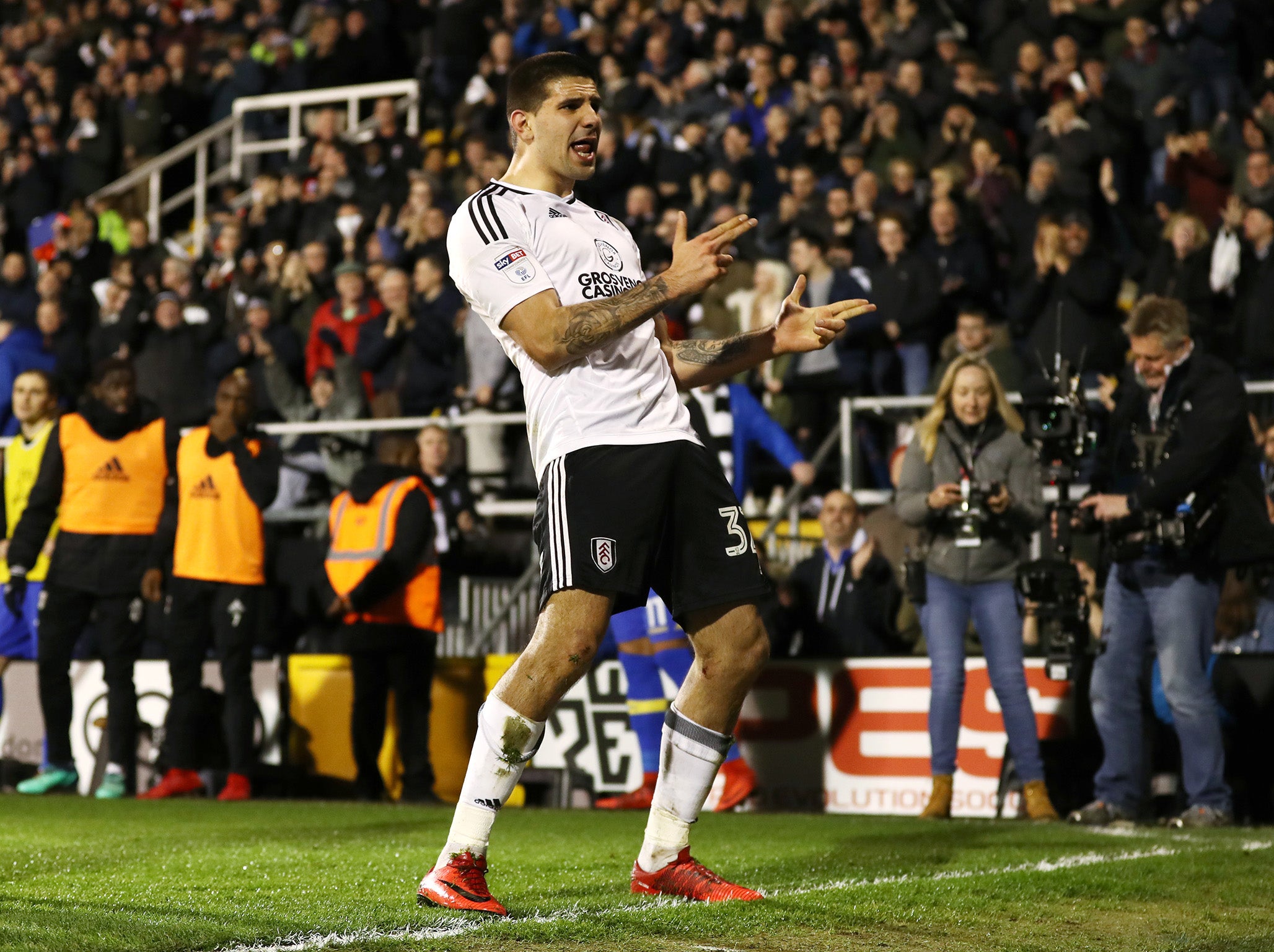 Aleksandar Mitrovic celebrates scoring Fulham’s second