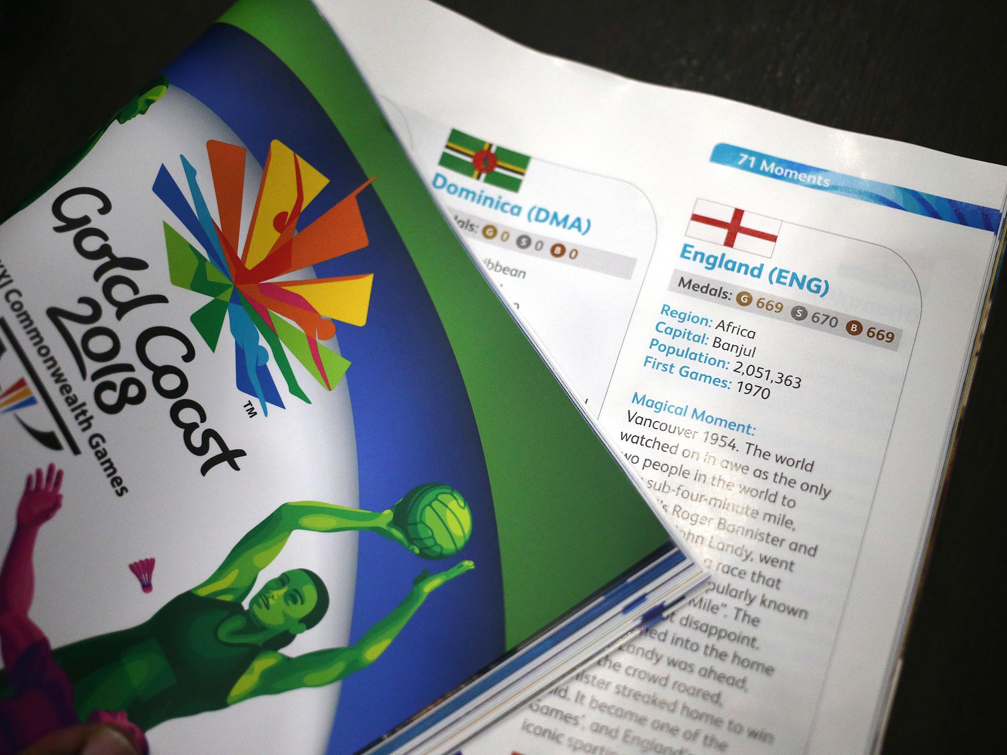 The official Commonwealth Games programme listed England in Africa and its capital city as Banjul