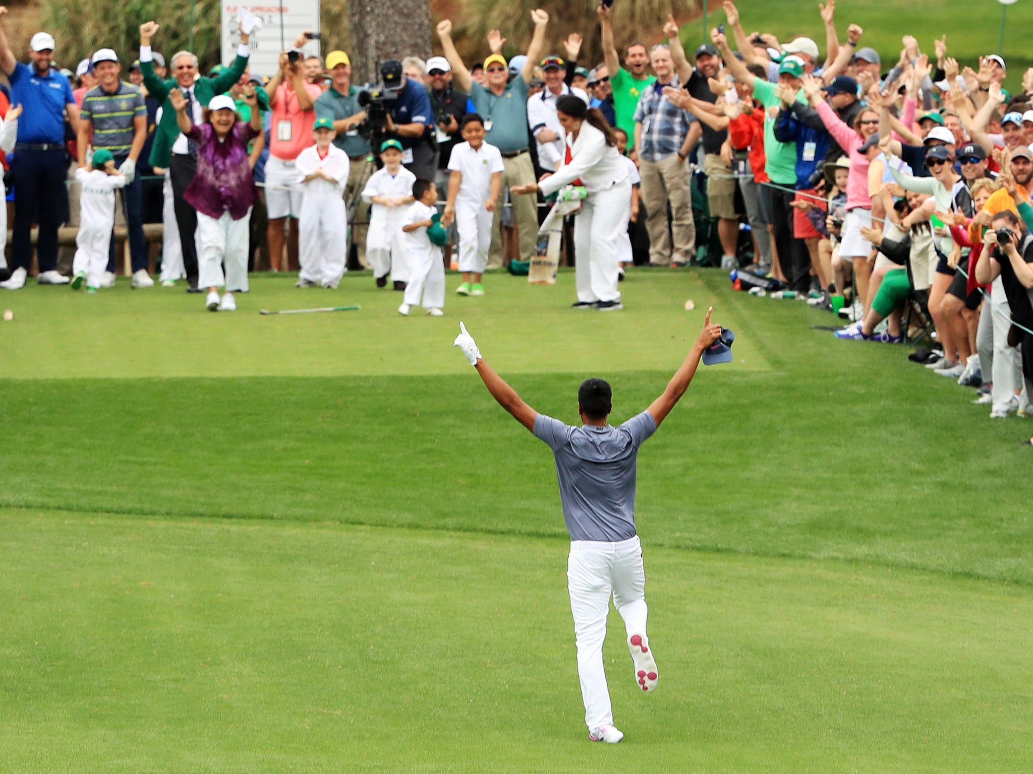 But as he ran backwards, Finau's left ankle buckled underneath him