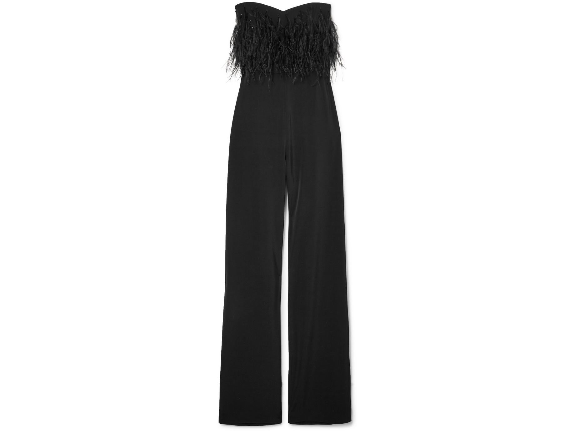 Saloni, Aurelie Feather Trimmed Cady Jumpsuit, £495, Net-a-Porter