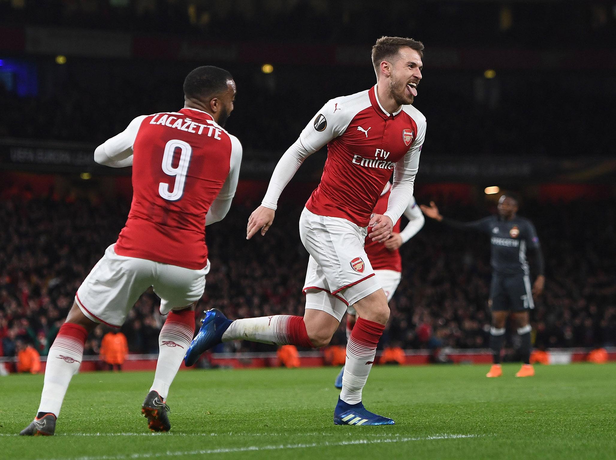 Aaron Ramsey celebrates his second of the night (Getty Images)