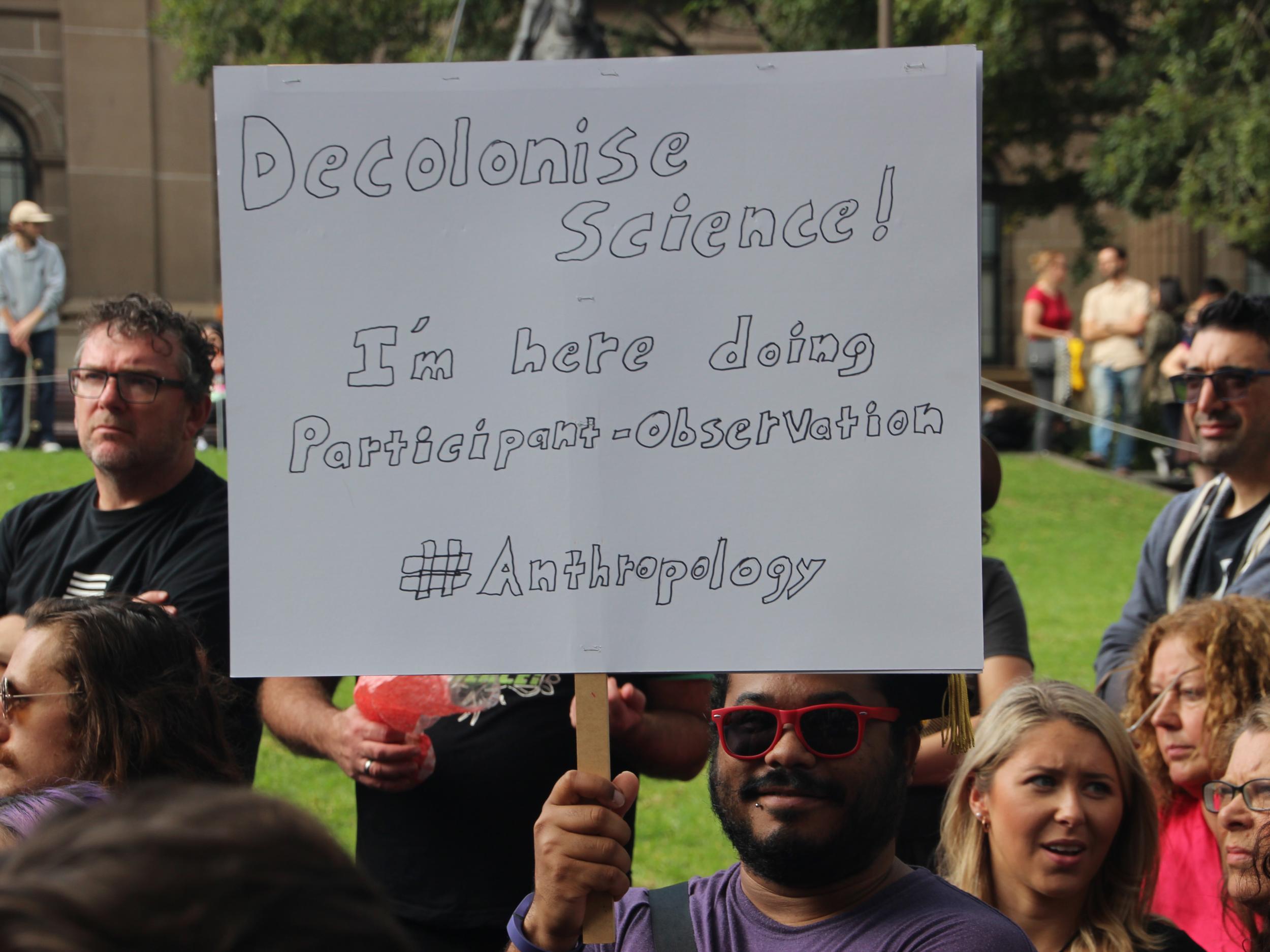 A campaigner during a March for Science protest in Melbourne (Wikipedia Commons )