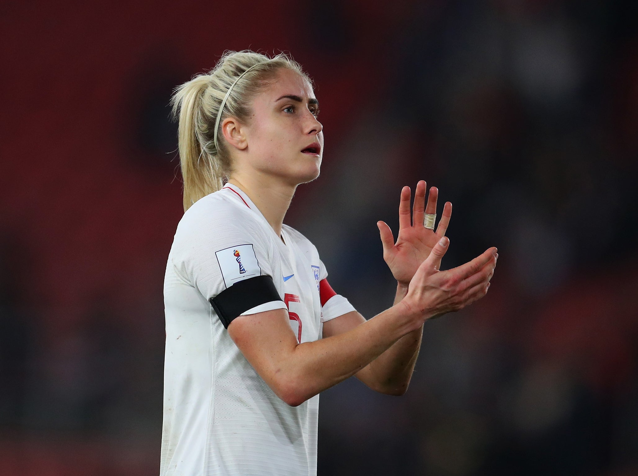 Steph Houghton of England applauds the crowd