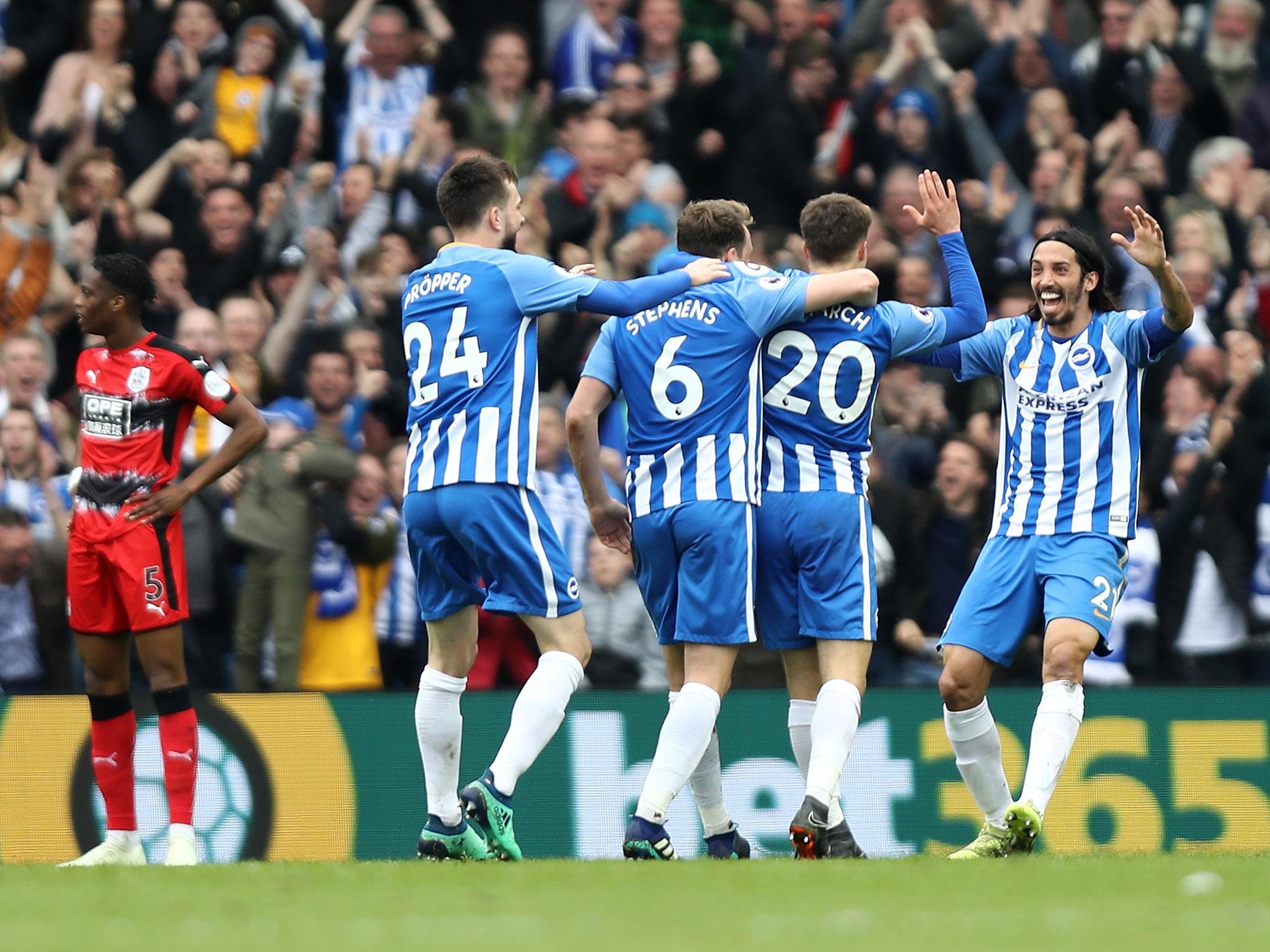 &#13;
Brighton took the lead following a Jonas Lossl own goal&#13;