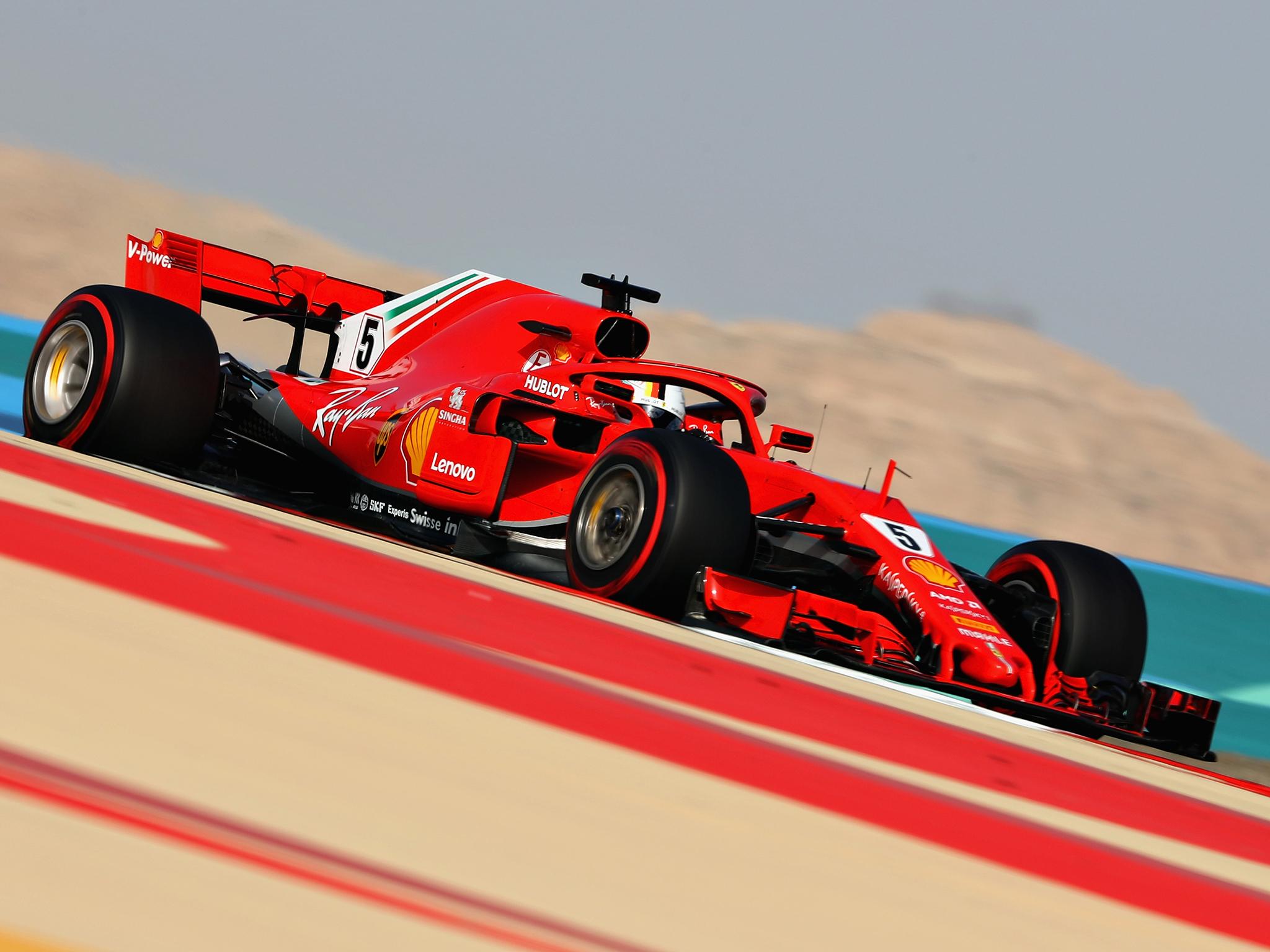 Sebastian Vettel starts the Bahrain Grand Prix from pole position