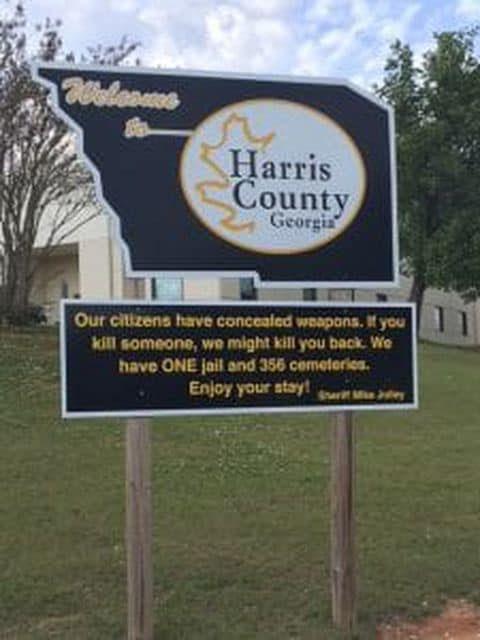 The welcome sign in Harris County, Georgia (The Washington Post / Sheriff Mike Jolley )