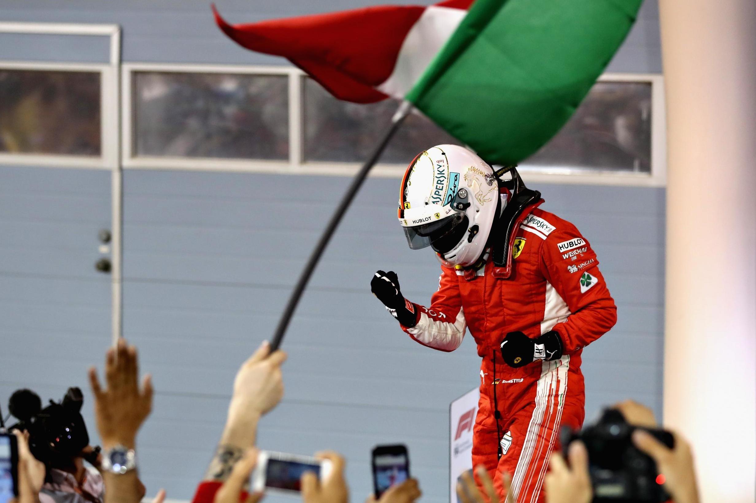 Sebastian Vettel celebrates his victory