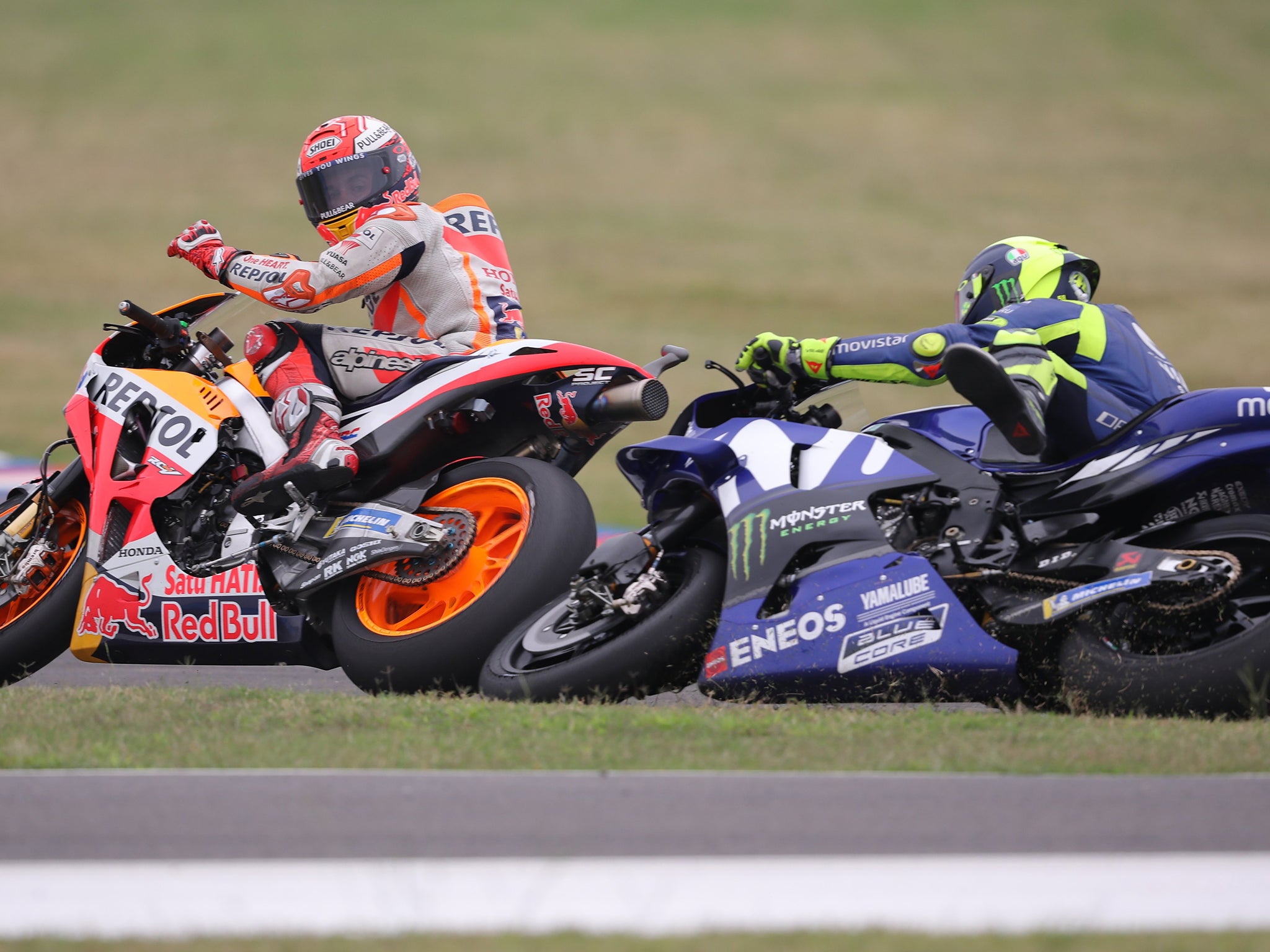 Marquez defended his actions and claimed the crash was a result of riding off the dry line