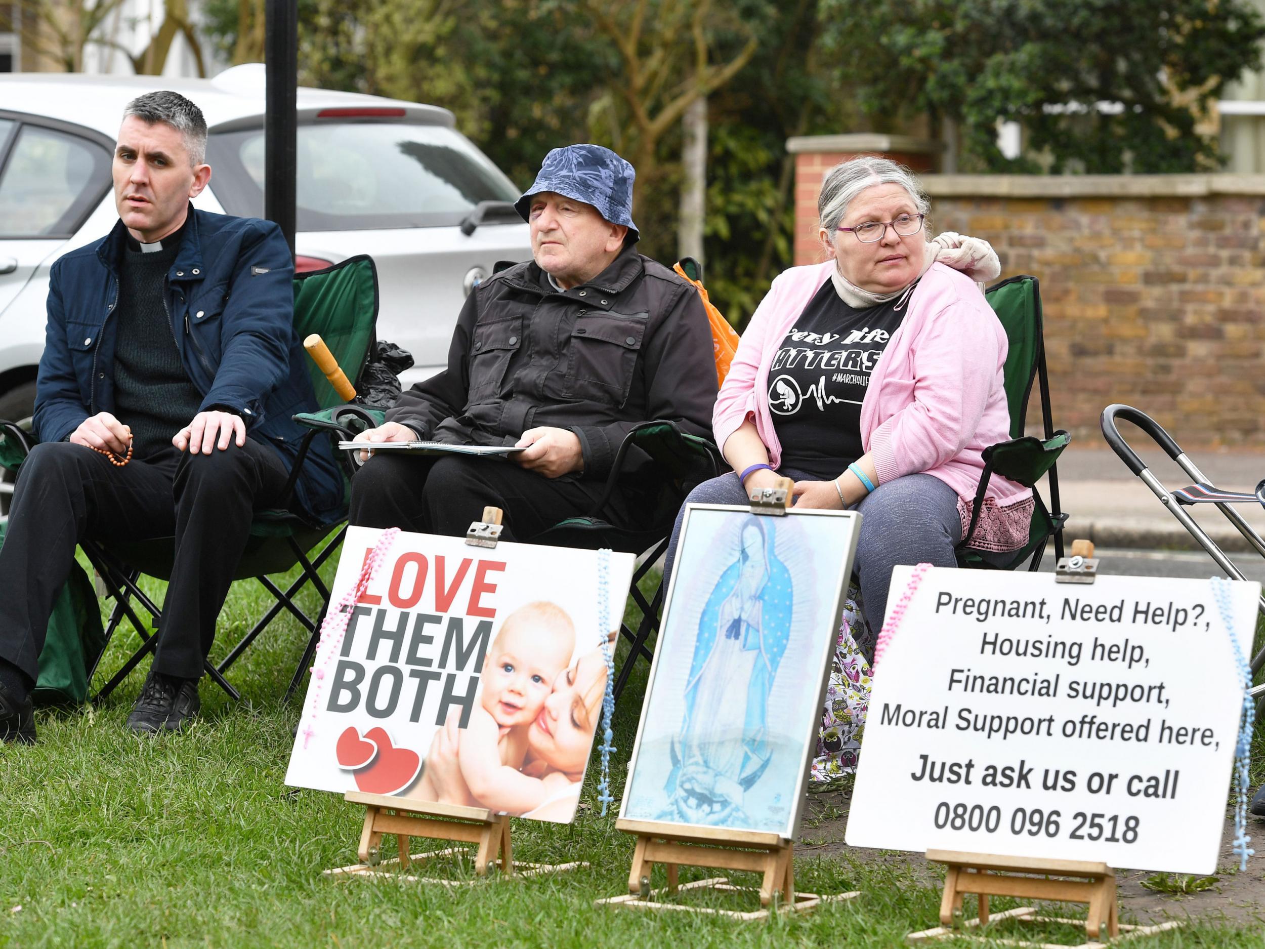 Anti-abortion demonstrators outside the Marie Stopes clinic on Mattock Lane, Ealing