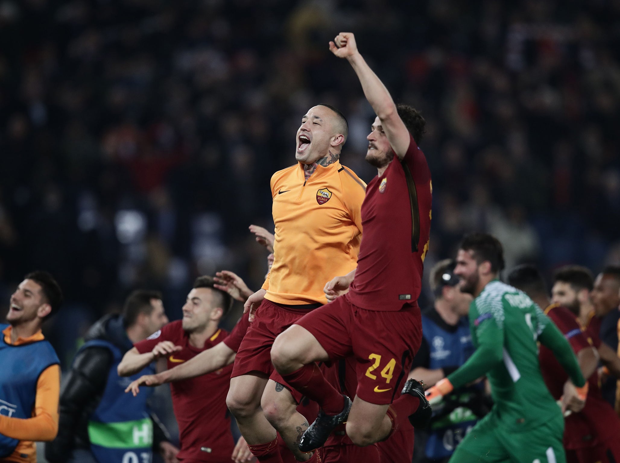 Roma celebrate their unlikely victory (Getty)