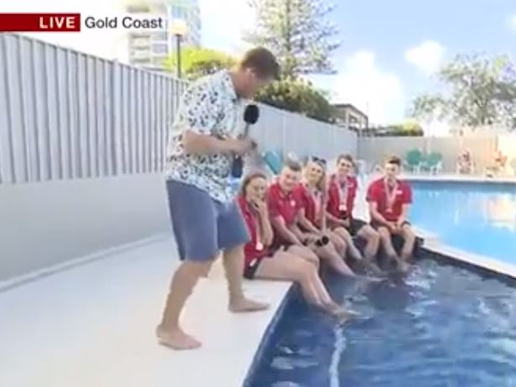 Reporter Mike Bushell was due to interview five of Team England's Commonwealth Games swimmers