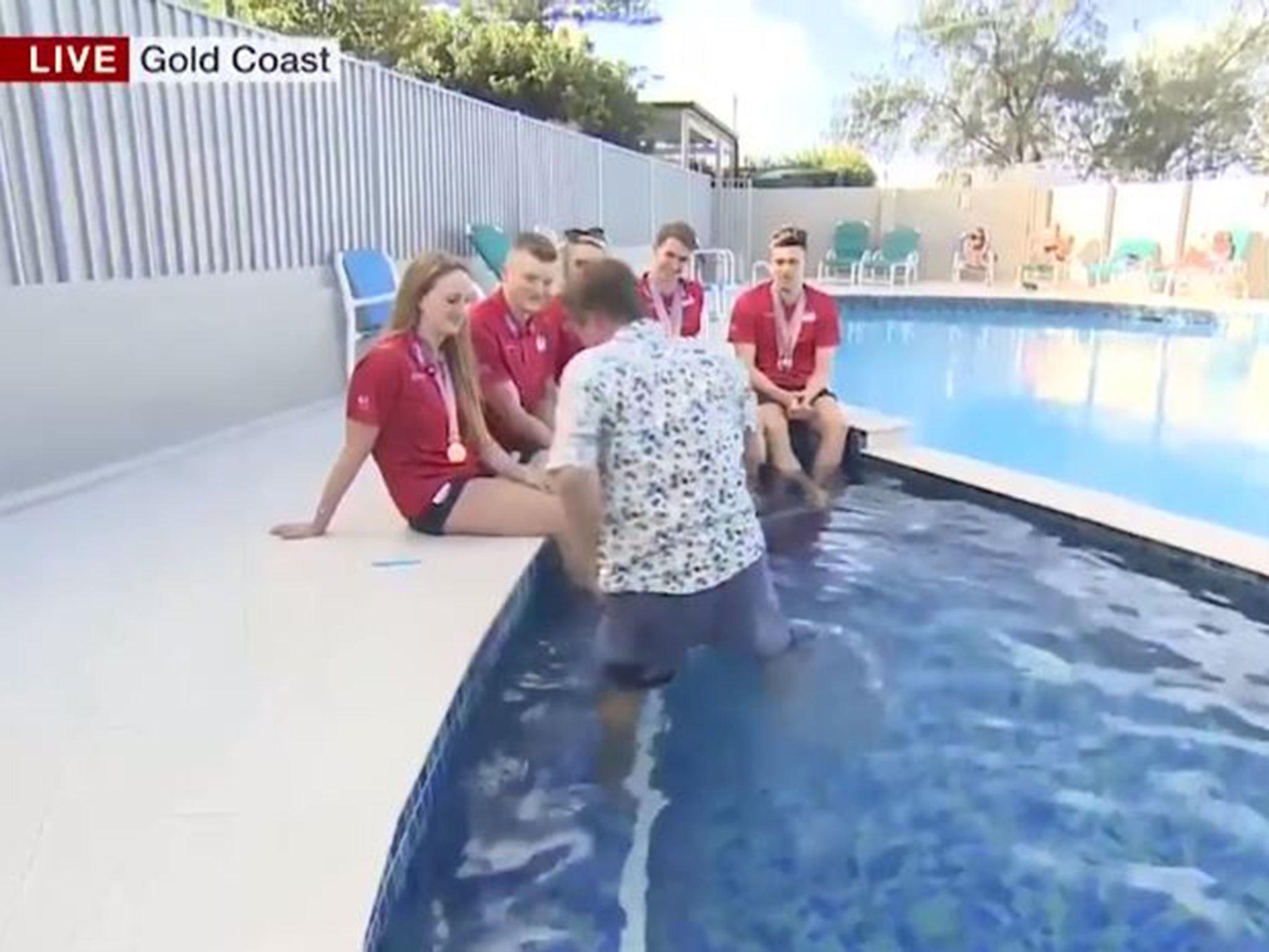 He then took things further by attempting to stand in the pool...