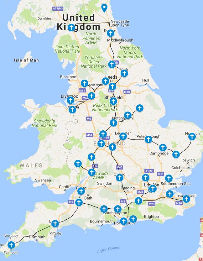 The pilgrimage was completed via a series of linked walks over two years (Googlemaps)