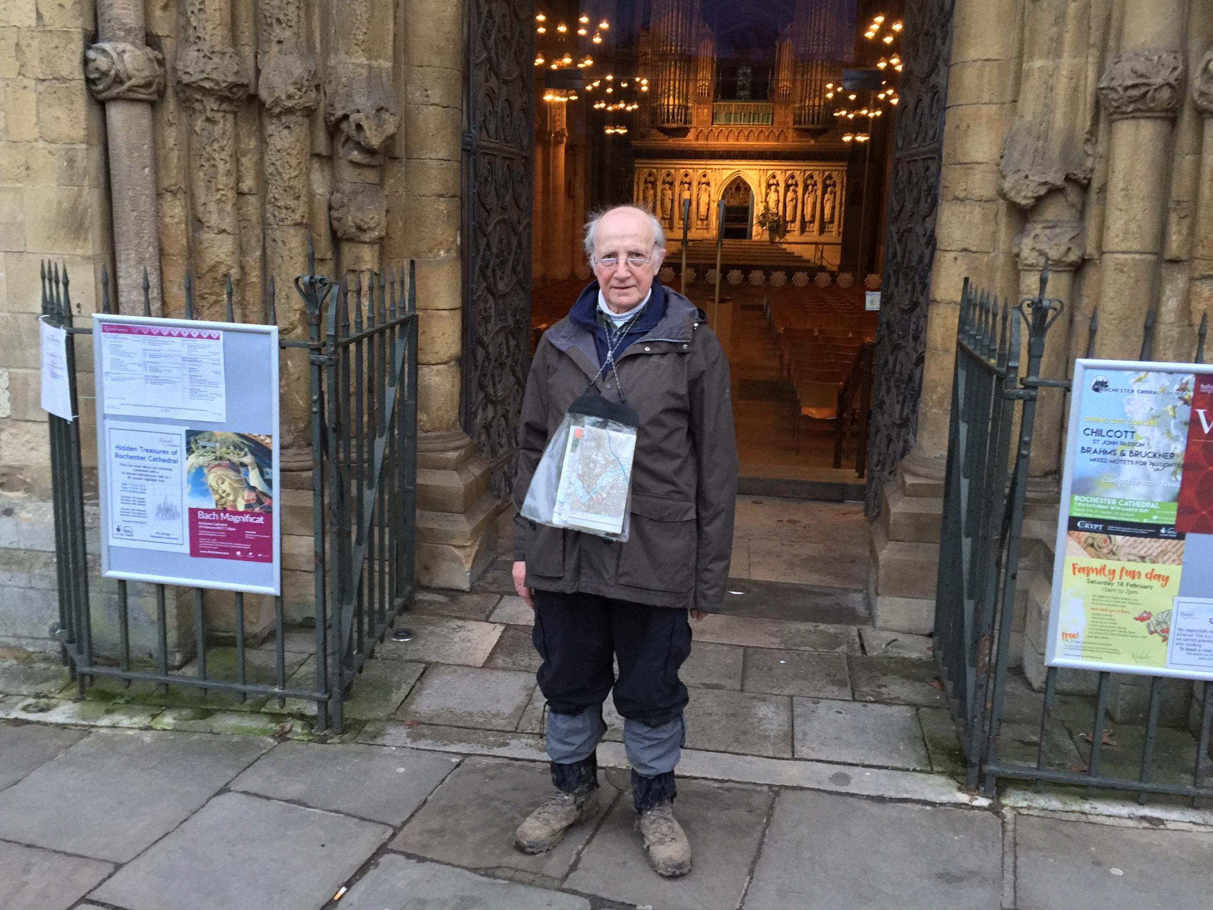 Lord Selborne outside Rochester Cathedral, which is England’s second oldest